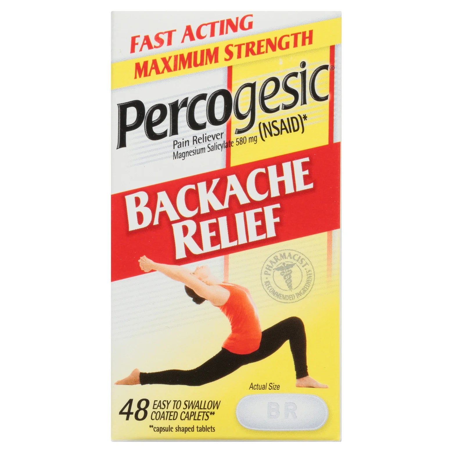 Percogesic Maximum Strength Backache Relief, Fast Acting Pain Reliever, 48 Coated Tablets