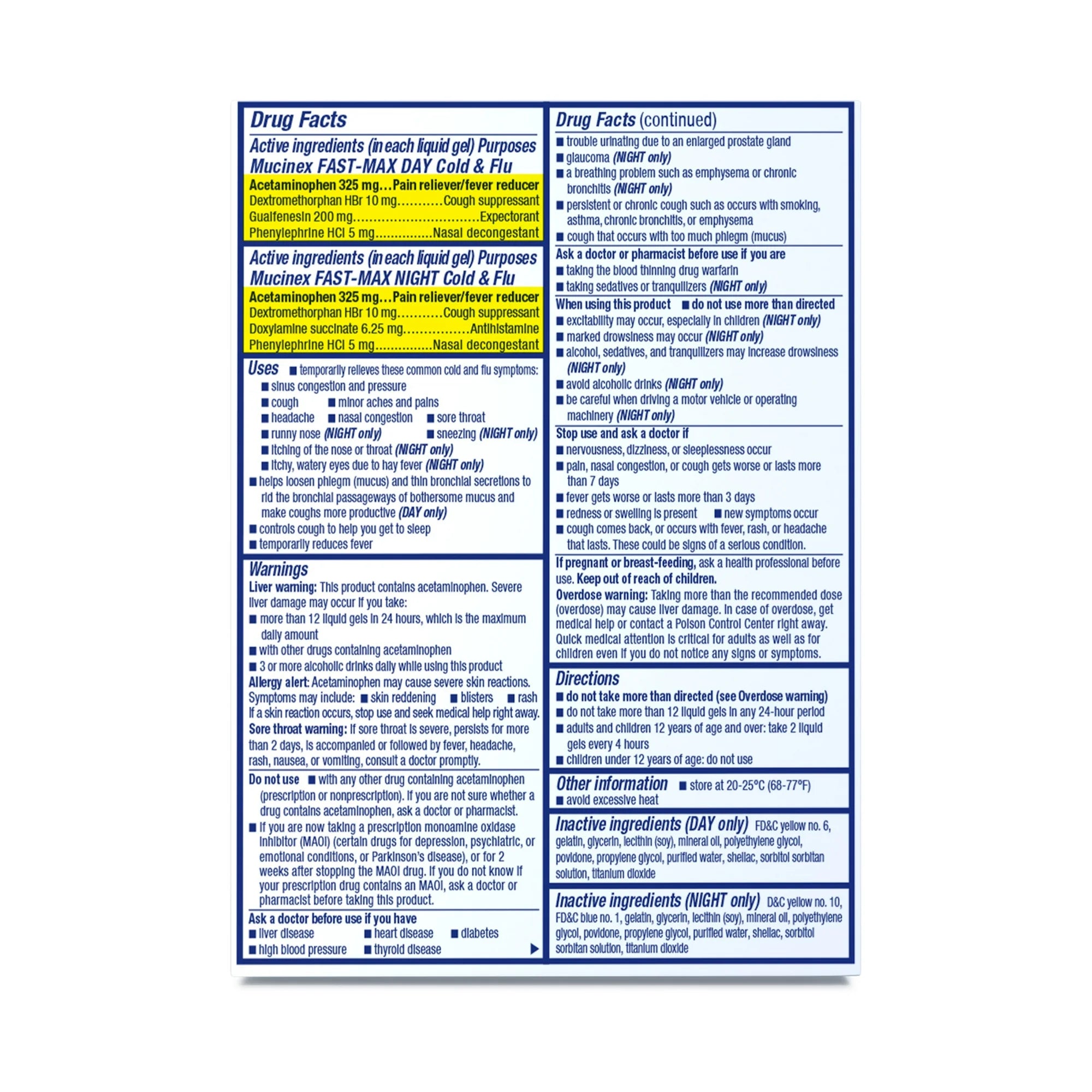 Mucinex Fast-Max Day Cold & Flu & Night Cold & Flu Medicine, OTC Cough Relief, 24 Liquid Gels