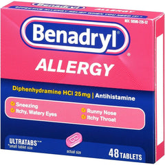 Benadryl Allergy Ultratabs Diphenhydramine HCl 25 mg Antihistamine Tablets