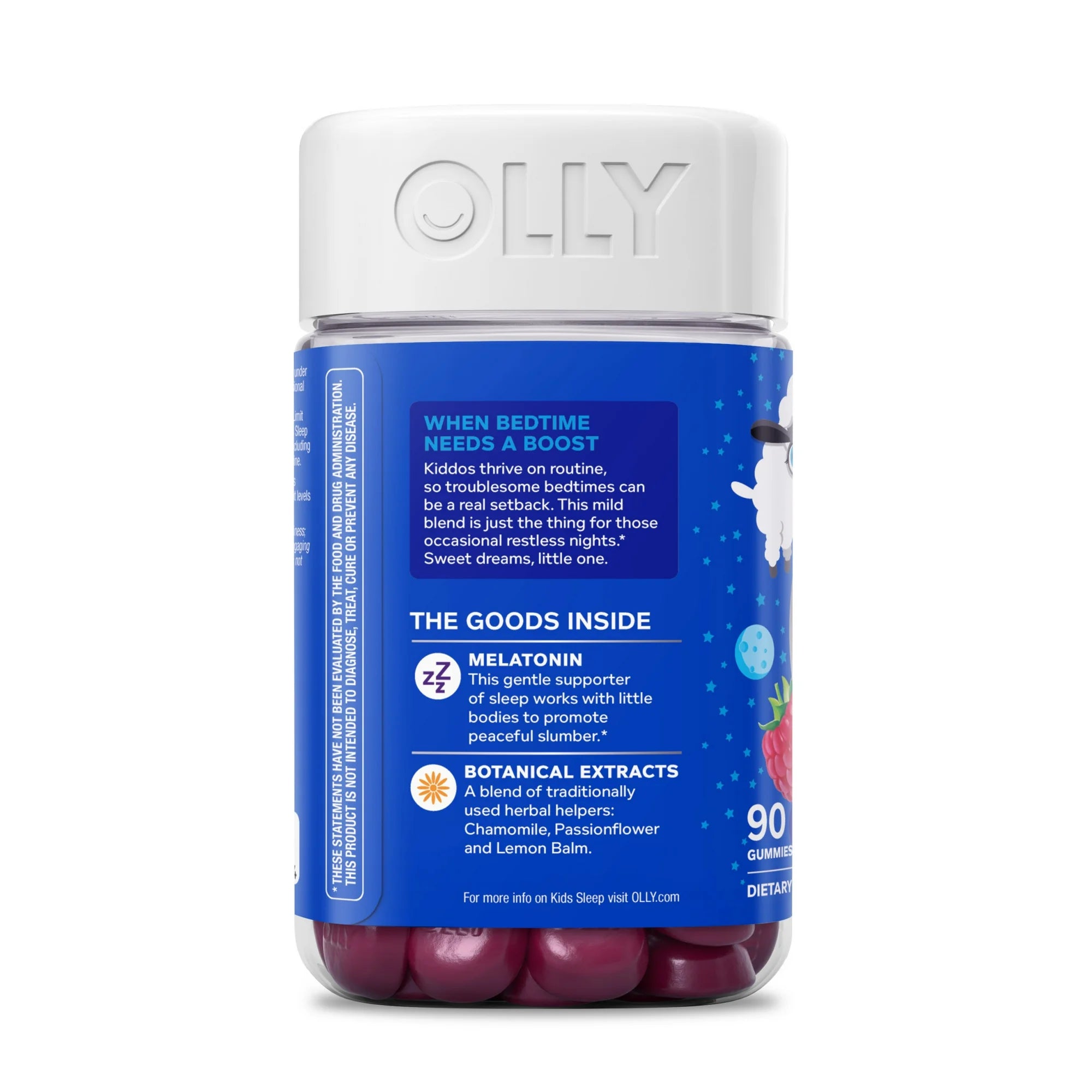 OLLY Kids Sleep Gummy Supplement, 0.5mg Melatonin, L Theanine, Sleep Aid, Raspberry Flavor, 50 Ct