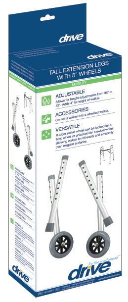 Drive Medical Tall Extension Legs with Wheels, Combo Pack (Adds 4")