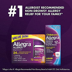 Allegra Fexofenadine 180mg Antihistamine Relief Indoor & Outdoor Allergy 70ct