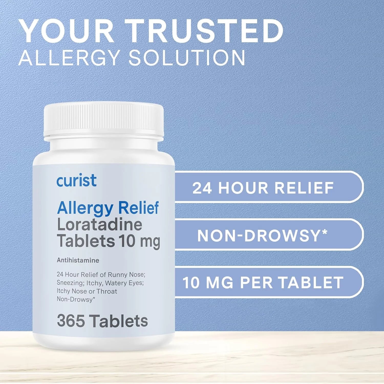 Curist Allergy Relief Loratadine 10mg 365 Ct Non Drowsy Antihistamine Tablets 24 Hour | Compare to Claritin