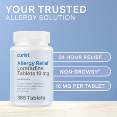 Curist Allergy Relief Loratadine 10mg 365 Ct Non Drowsy Antihistamine Tablets 24 Hour | Compare to Claritin