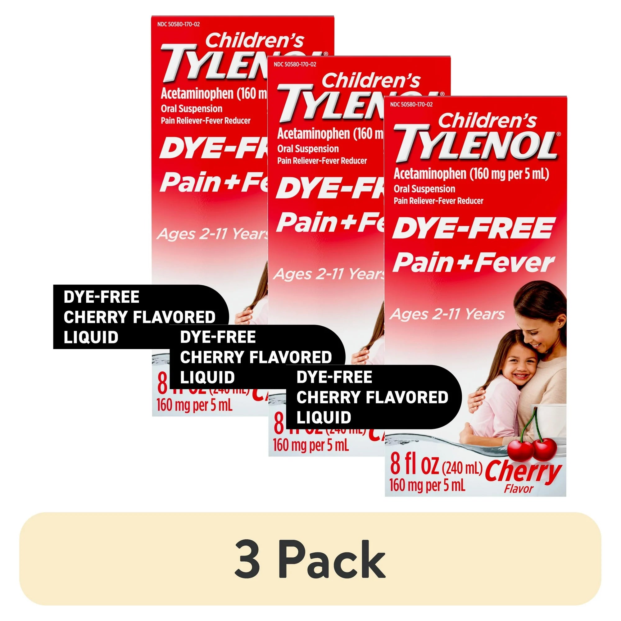 Children's Tylenol Pain + Fever Medicine, Dye-Free, Cherry