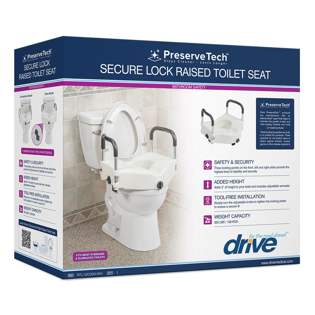 Drive Medical PreserveTech™ Secure Lock Raised Toilet Seat