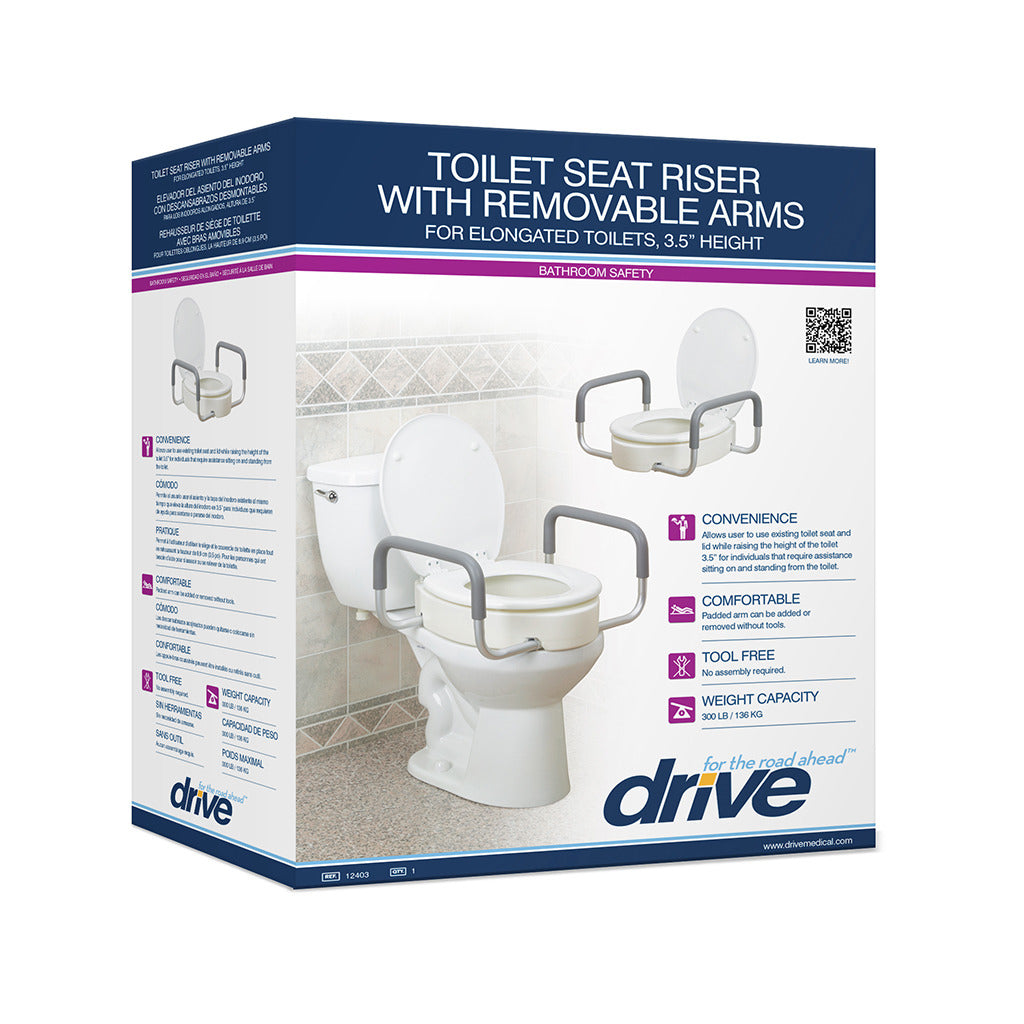 Drive Medical Premium Raised Toilet Seat with Removable Arms