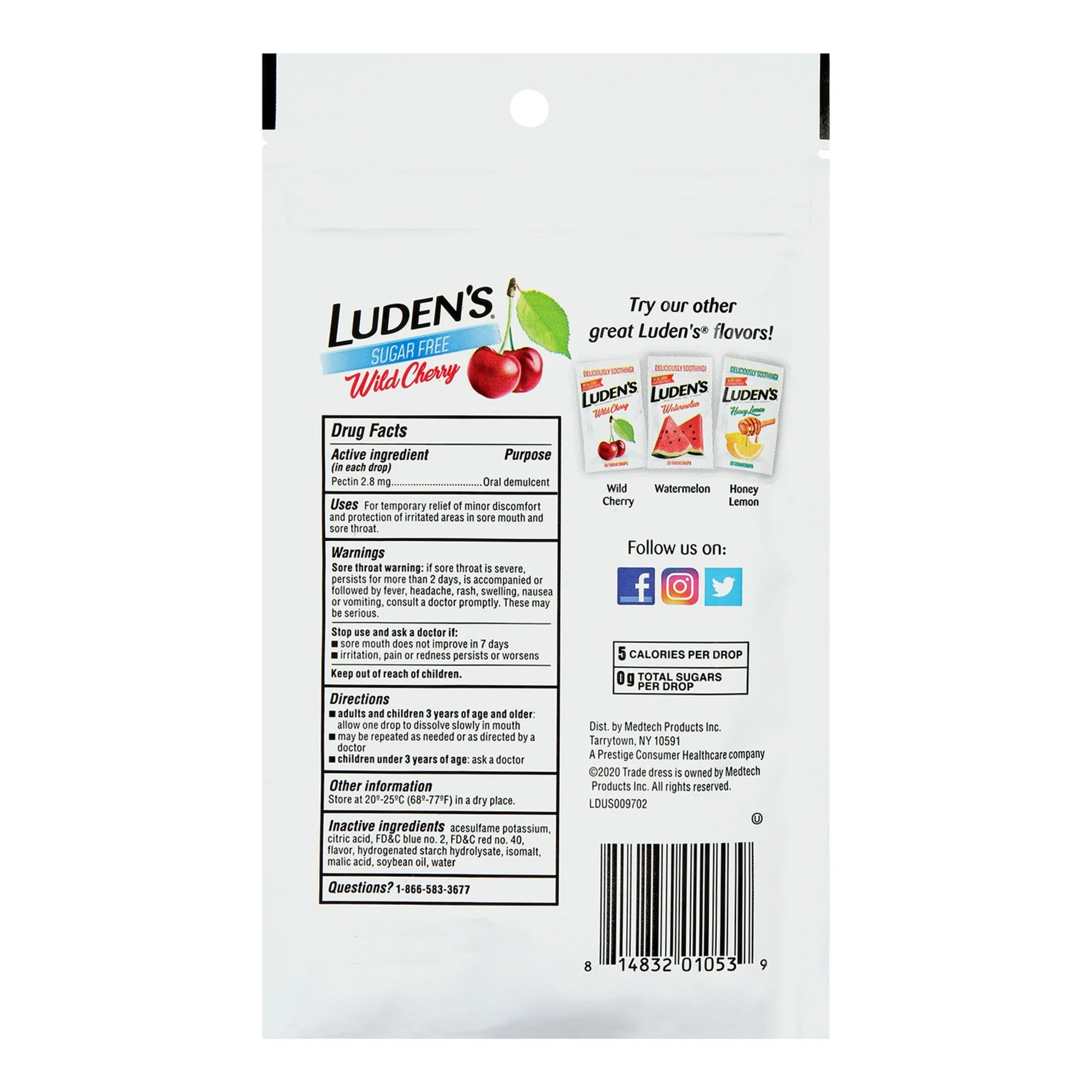Luden's Sore Throat Drops, for Minor Sore Throat Relief, Sugar Free Wild Cherry Throat Remedy, 75 Ct