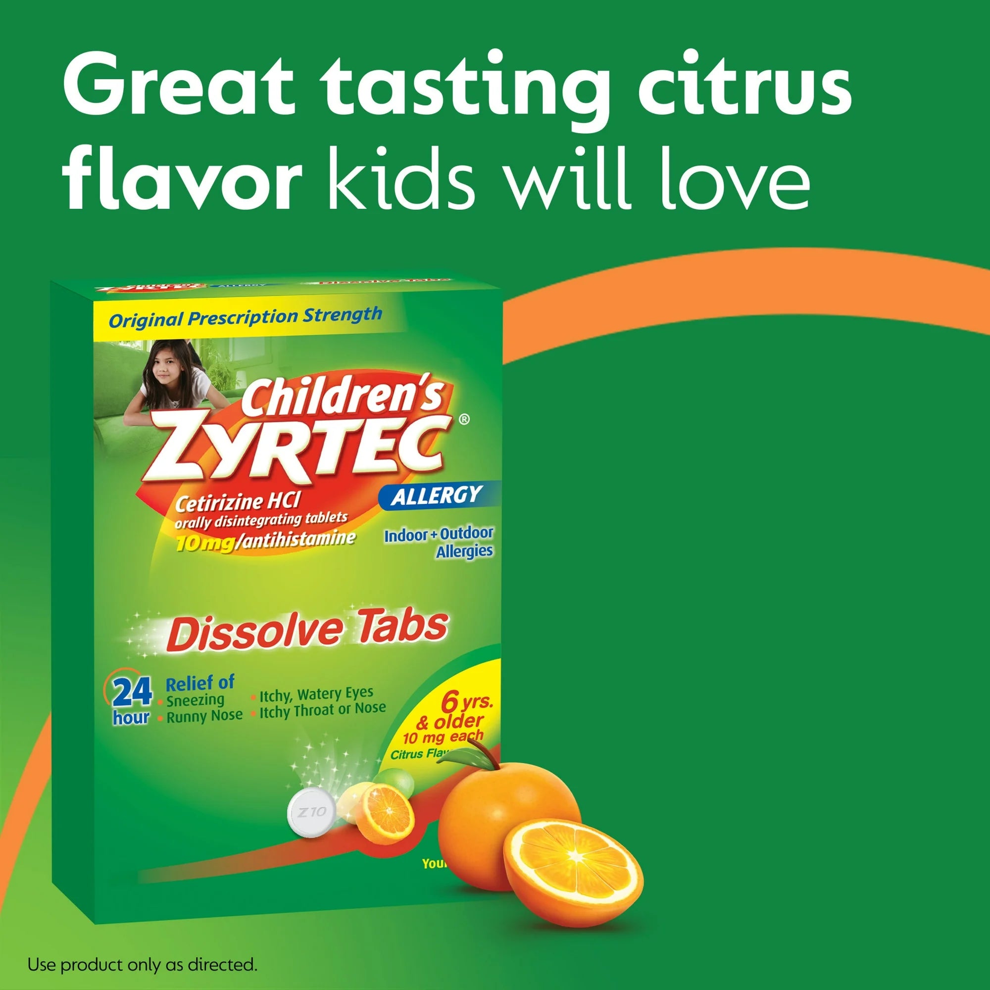 Children's Zyrtec 24 Hr Allergy Relief Dissolve Tablets, Citrus, 24 Ct