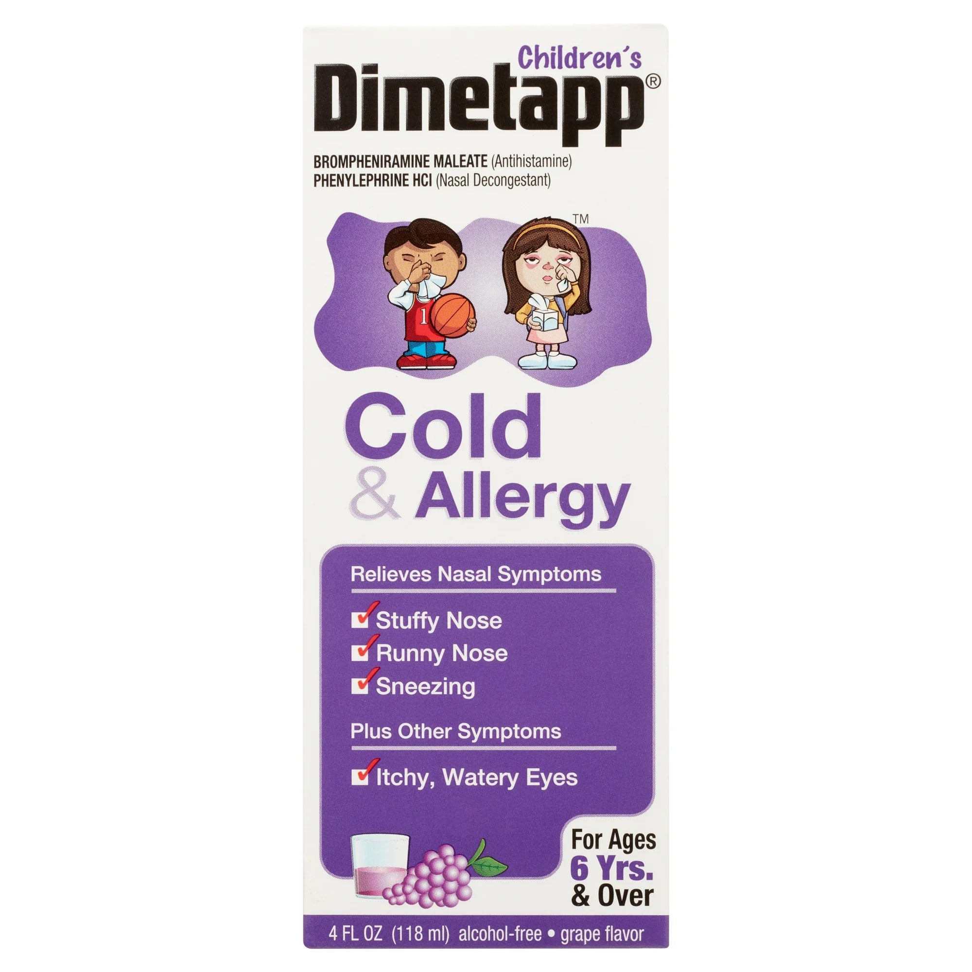 Children's Dimetapp Cold and Allergy, Antihistamine, Alcohol-Free, Liquid Syrup, Grape Flavor, 4 oz.