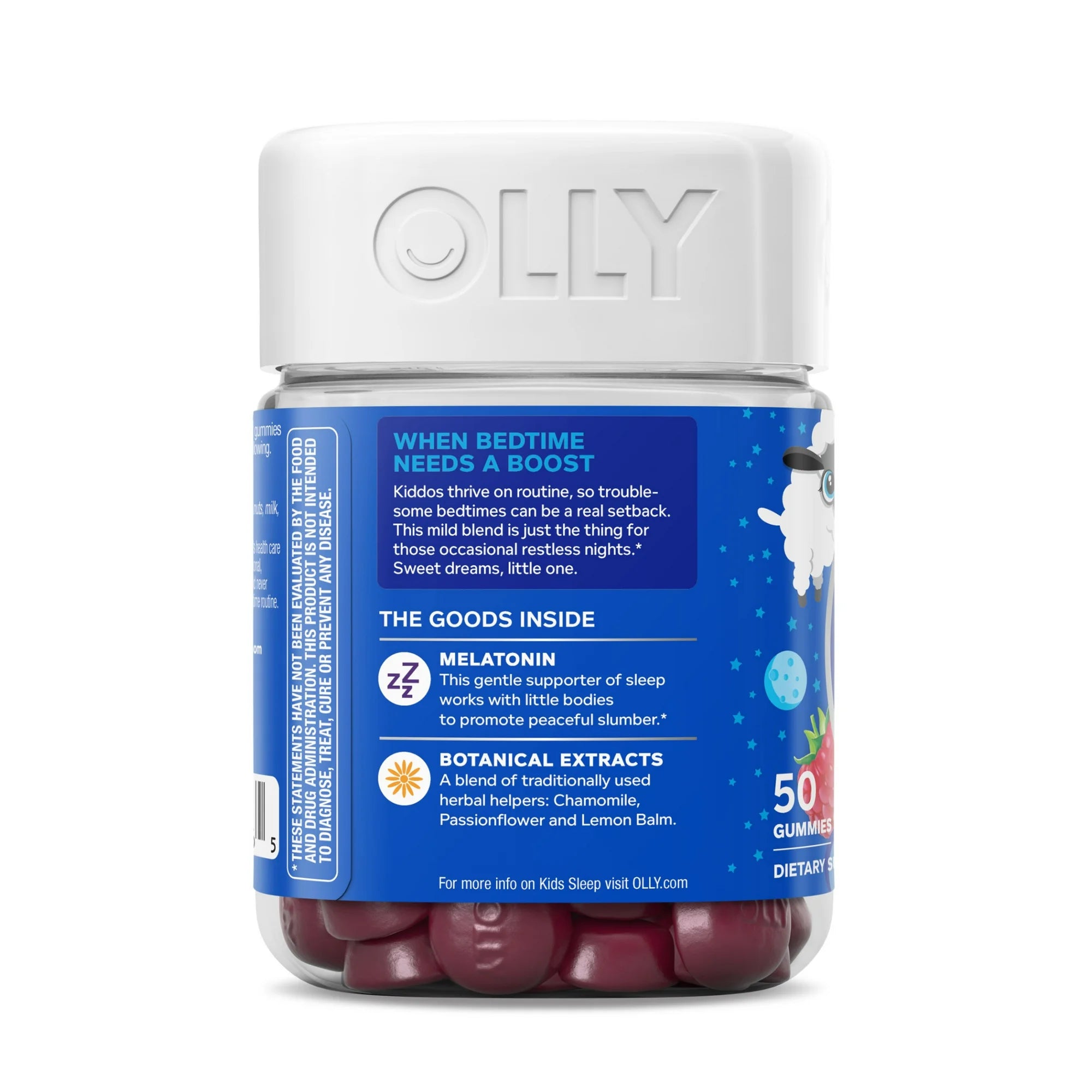 OLLY Kids Sleep Gummy Supplement, 0.5mg Melatonin, L Theanine, Sleep Aid, Raspberry Flavor, 50 Ct
