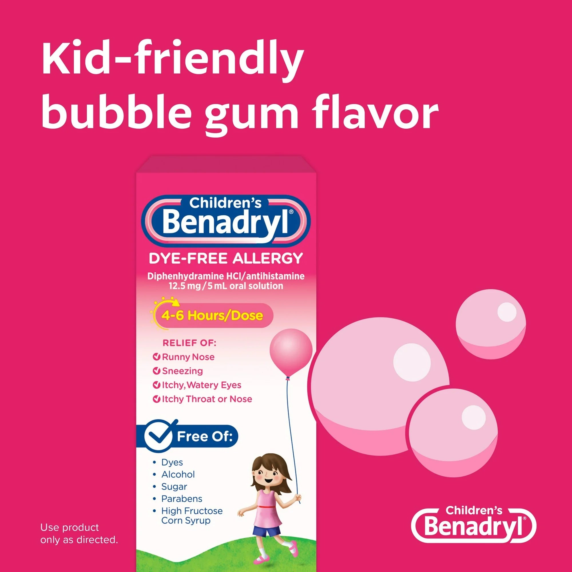 Children's Benadryl Dye-Free Allergy Liquid, Bubble Gum