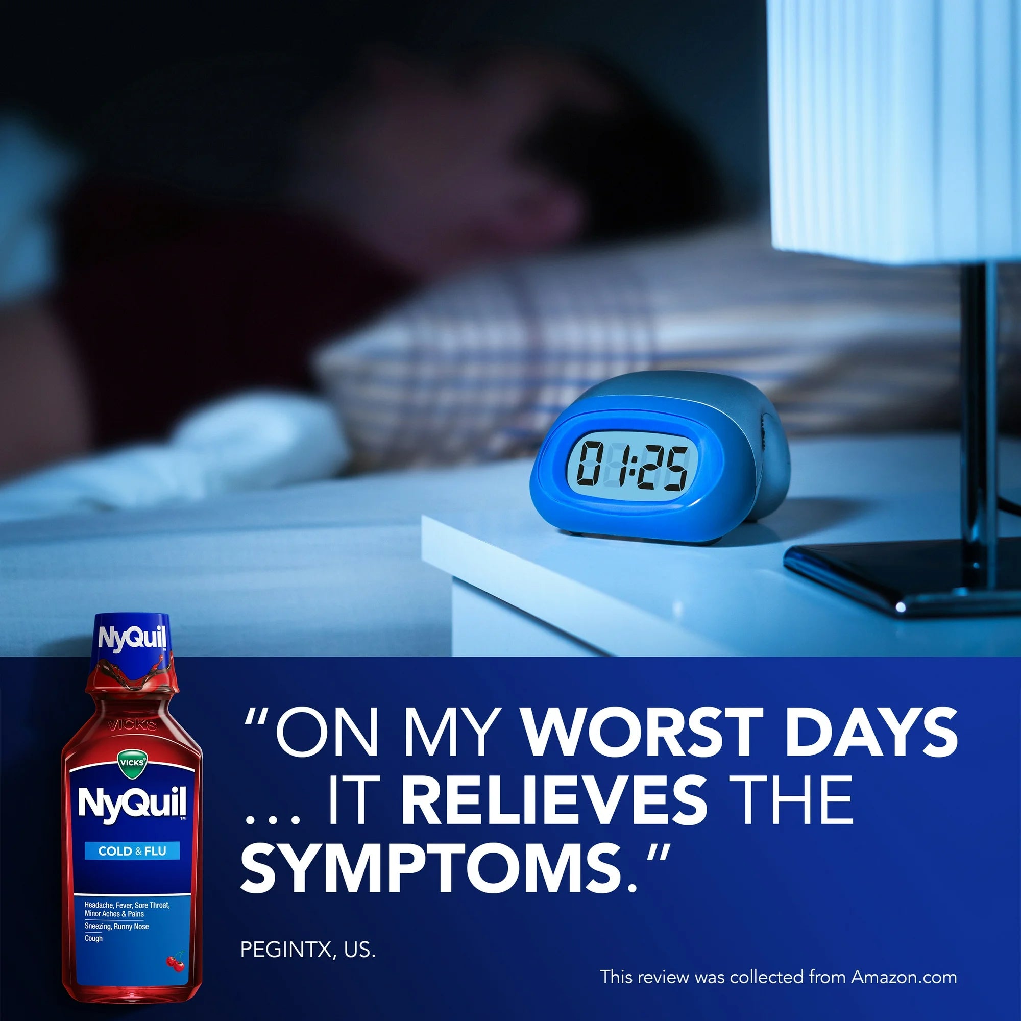 Vicks NyQuil Cold and Flu Liquid, Nighttime Cold and Flu Medicine, Cherry, 12 Fl oz
