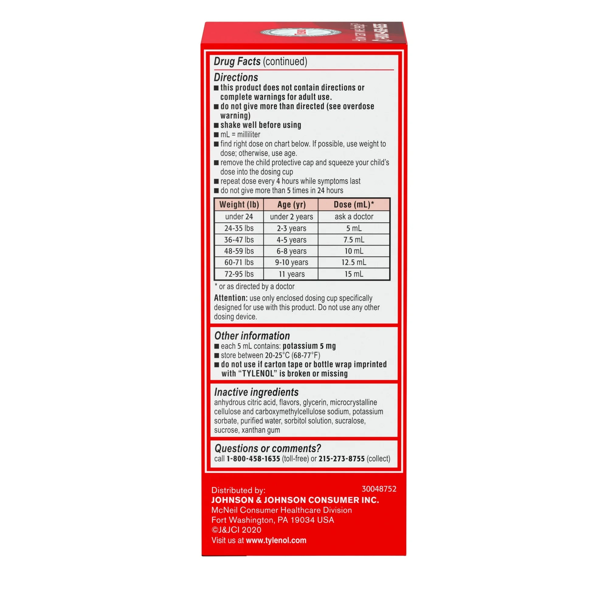 Children's Tylenol Pain + Fever Medicine, Dye-Free, Cherry