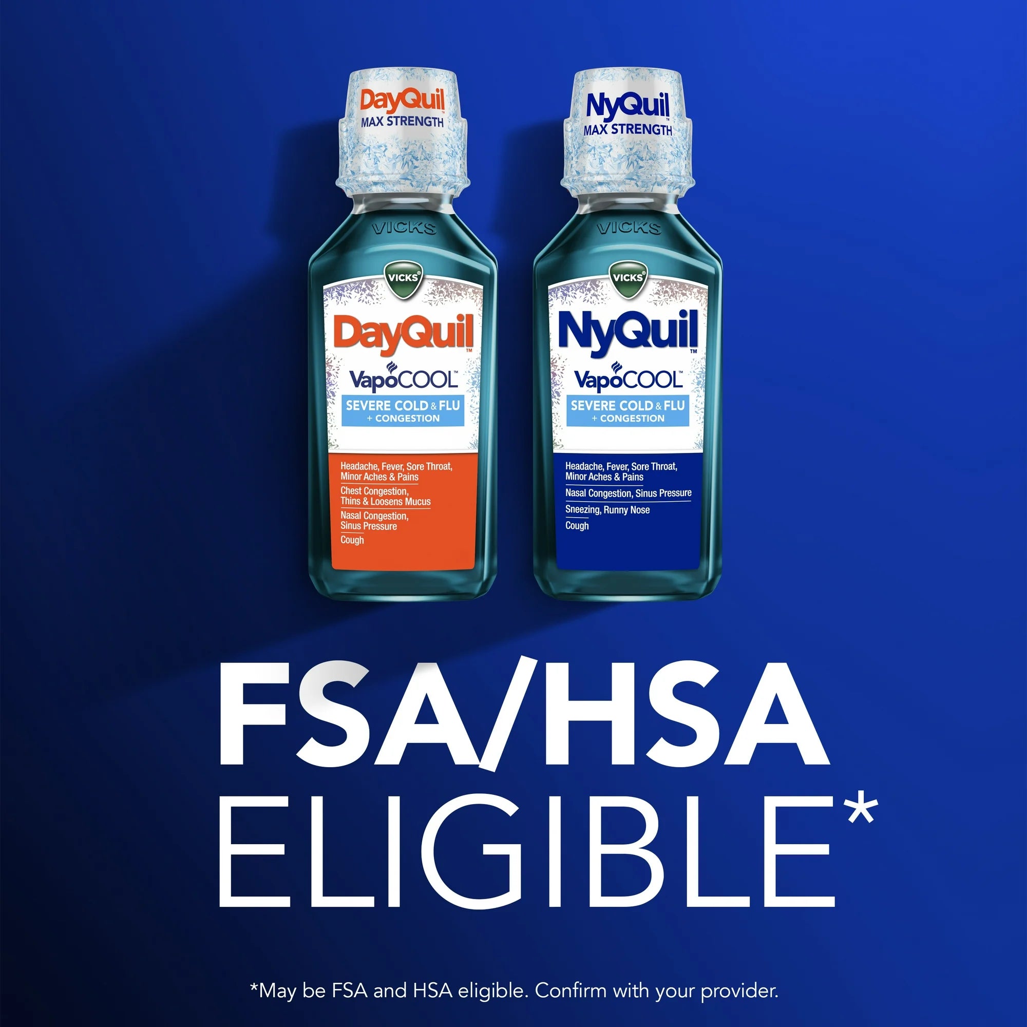 Vicks DayQuil and NyQuil Severe Cold and Flu Liquid, Cold Medicine for Adults, VapoCool 2x12 Fl oz