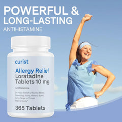 Curist Allergy Relief Loratadine 10mg 365 Ct Non Drowsy Antihistamine Tablets 24 Hour | Compare to Claritin