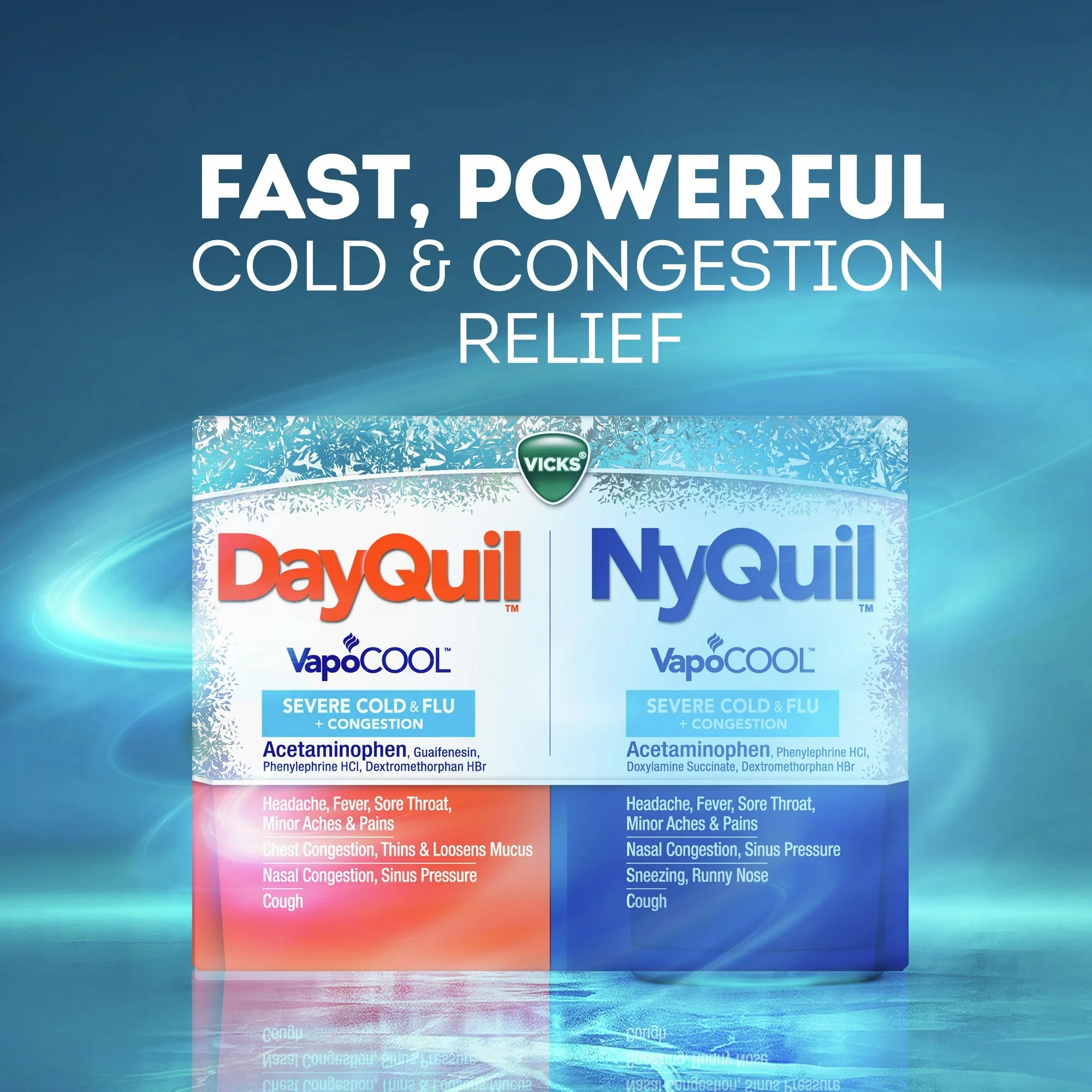 Vicks DayQuil and NyQuil Severe Cold and Flu Caplets, Cold Medicine for Adults, VapoCool, 24 Count