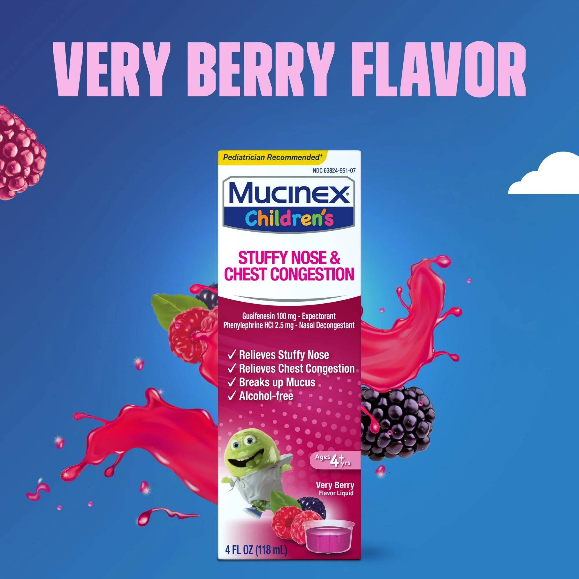 Mucinex Children's Stuffy Nose & Chest Congestion Relief, Kids Medicine, Very Berry Flavor, 4 fl oz