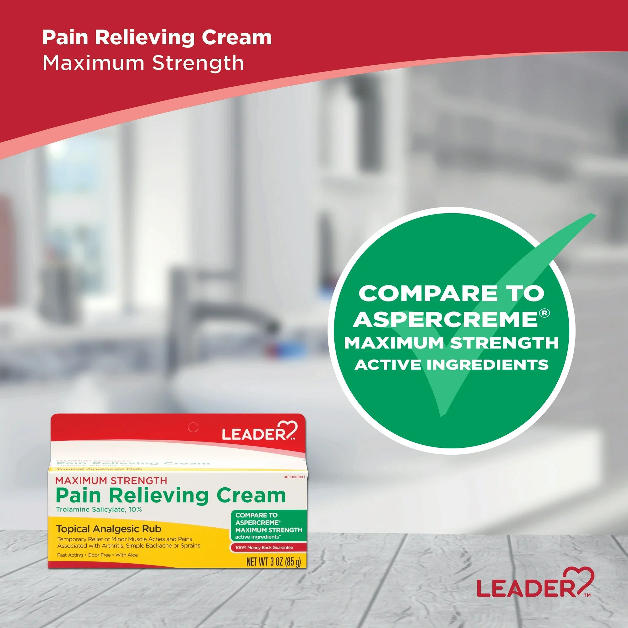 Leader Cream Maximum Strength Muscle, Joint Pain Reliever Analgesic Rub, 3oz, 3-Pack