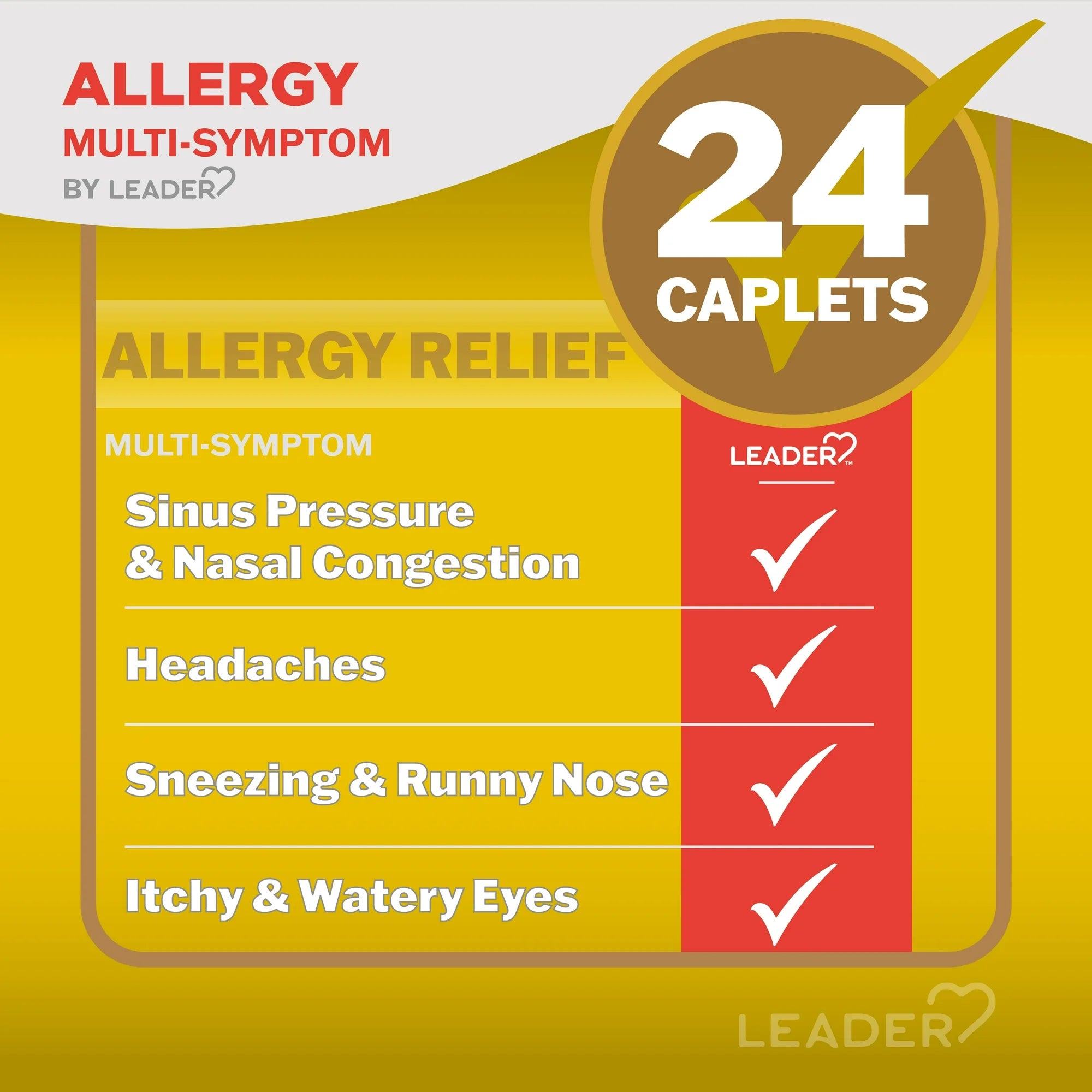 Realiver Leader Allergy Multi Symptom Acetaminophen Pain Reliever Caplets, 24 E ...