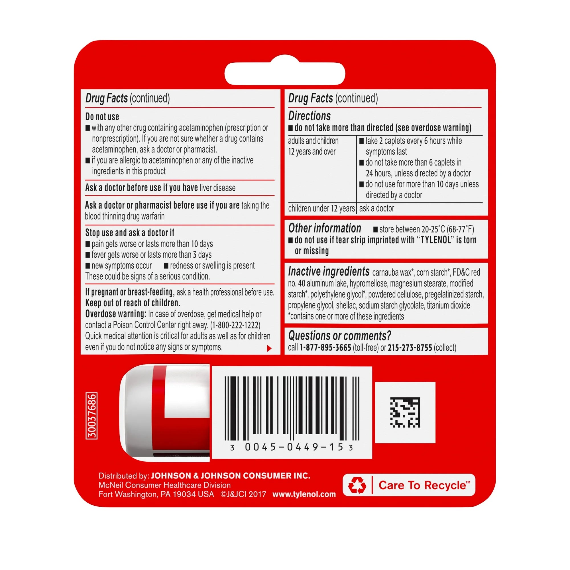 Tylenol Extra Strength 500mg Acetaminophen Caplets, Travel Size, 10 Ct