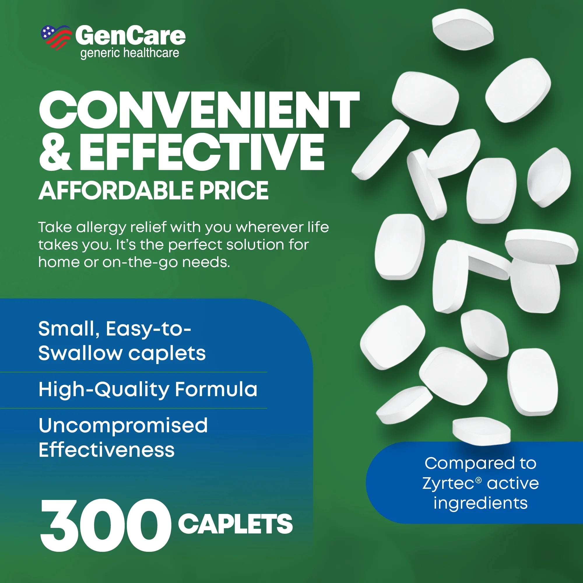 GenCare 24 Hour Allergy Relief Tablets Antihistamine Cetirizine HCl 10 mg