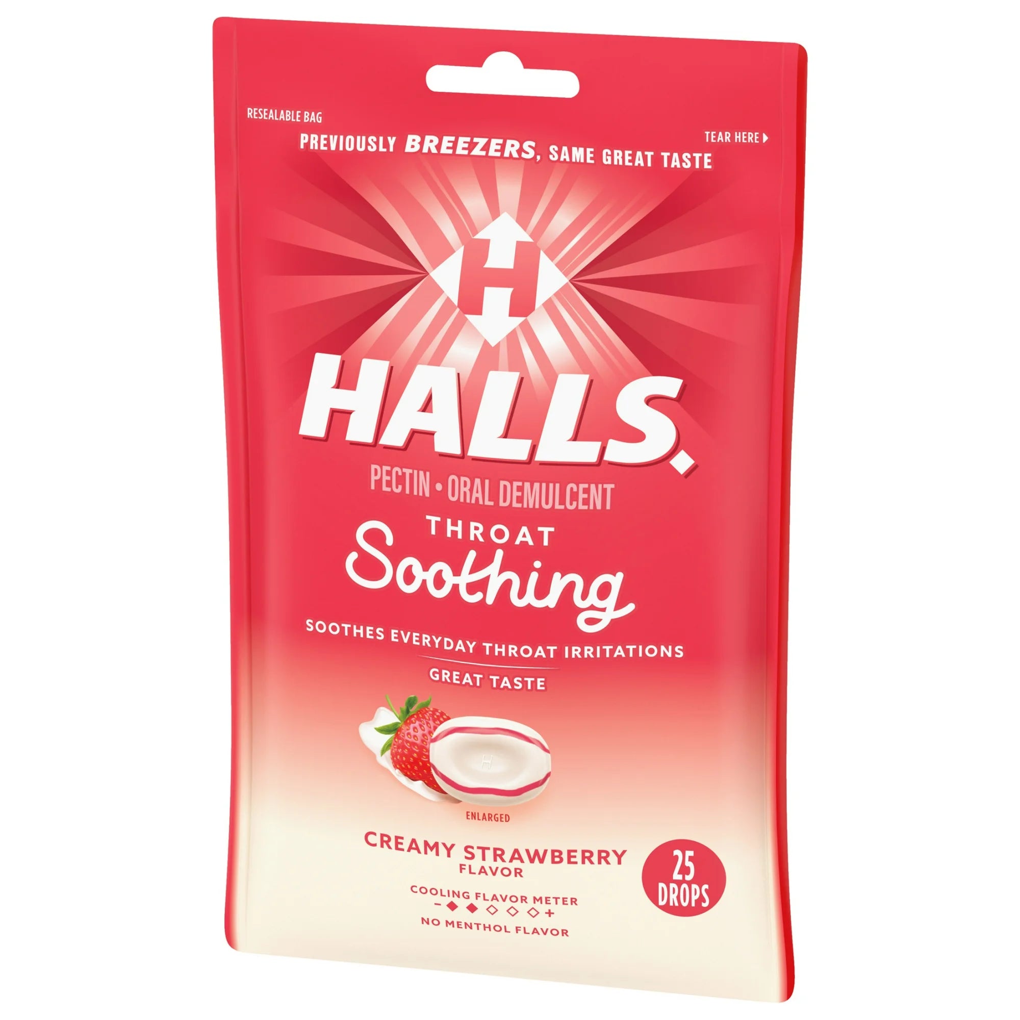 HALLS Throat Soothing (Previously HALLS Breezers) Creamy Strawberry Throat Drops, 25 Drops