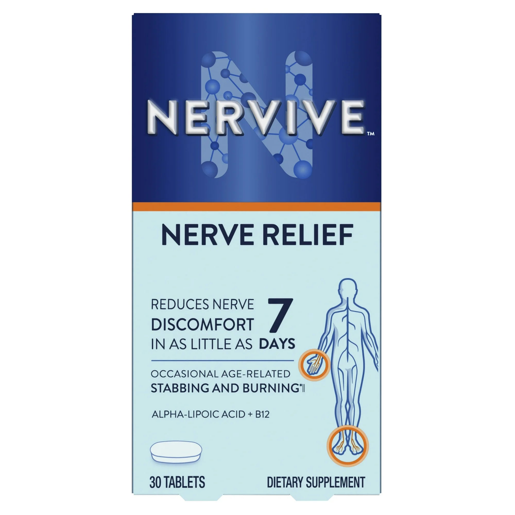 Nervive Nerve Relief Tablets, Nerve Pain Relief with Vitamin B12 and Alpha Lipoic Acid, 30 Count