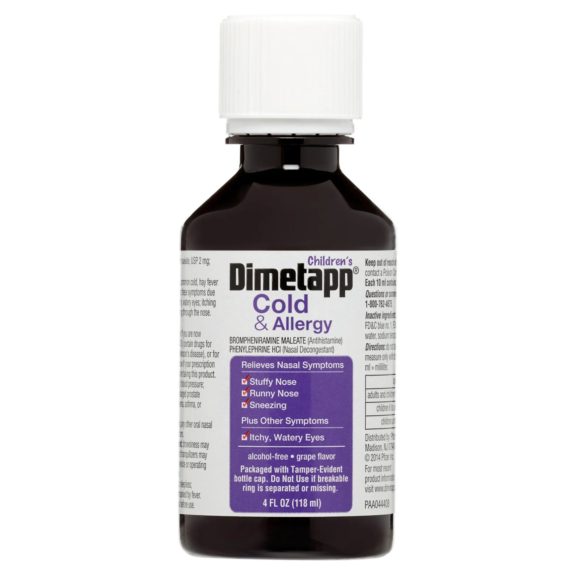 Children's Dimetapp Cold and Allergy, Antihistamine, Alcohol-Free, Liquid Syrup, Grape Flavor, 4 oz.