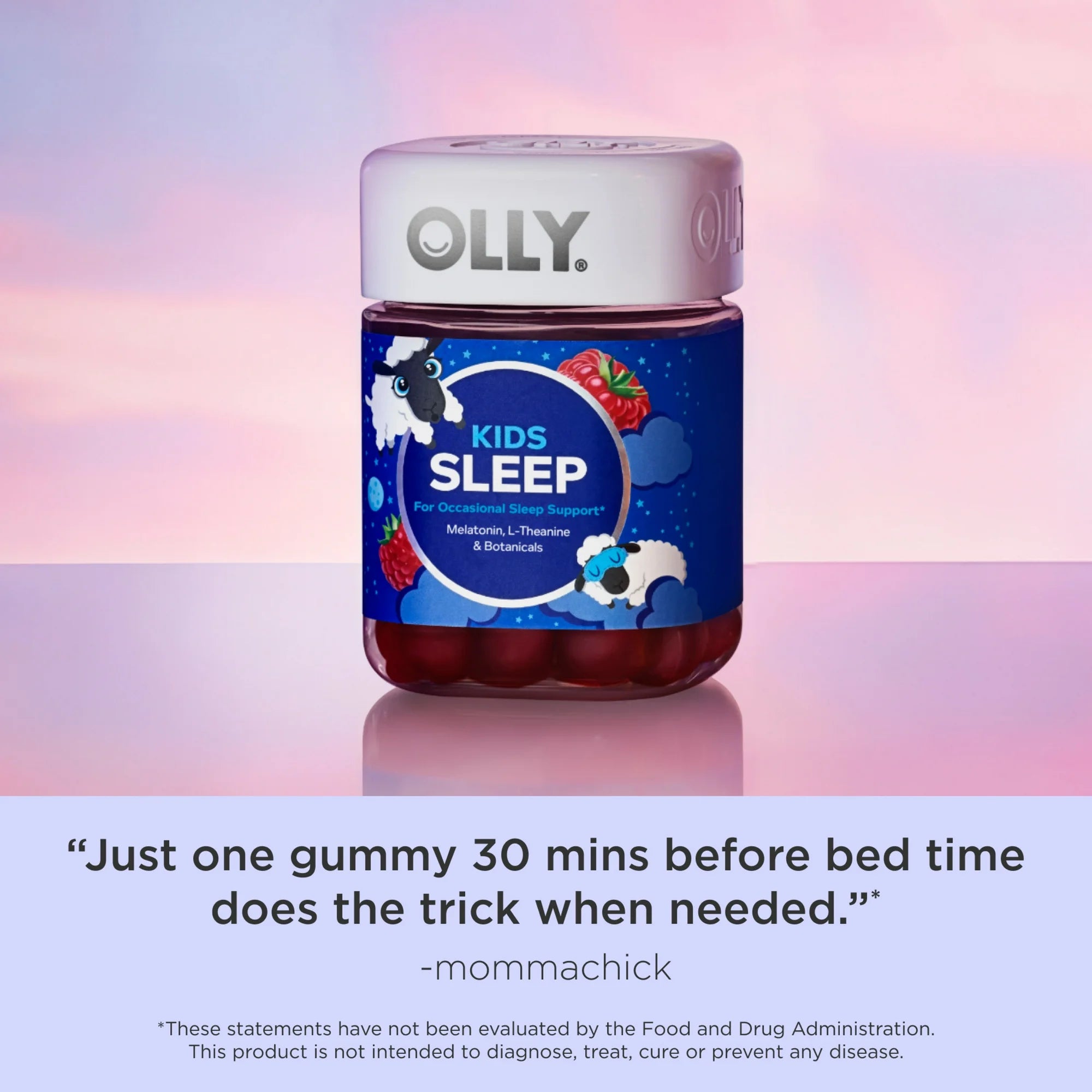 OLLY Kids Sleep Gummy Supplement, 0.5mg Melatonin, L Theanine, Sleep Aid, Raspberry Flavor, 50 Ct