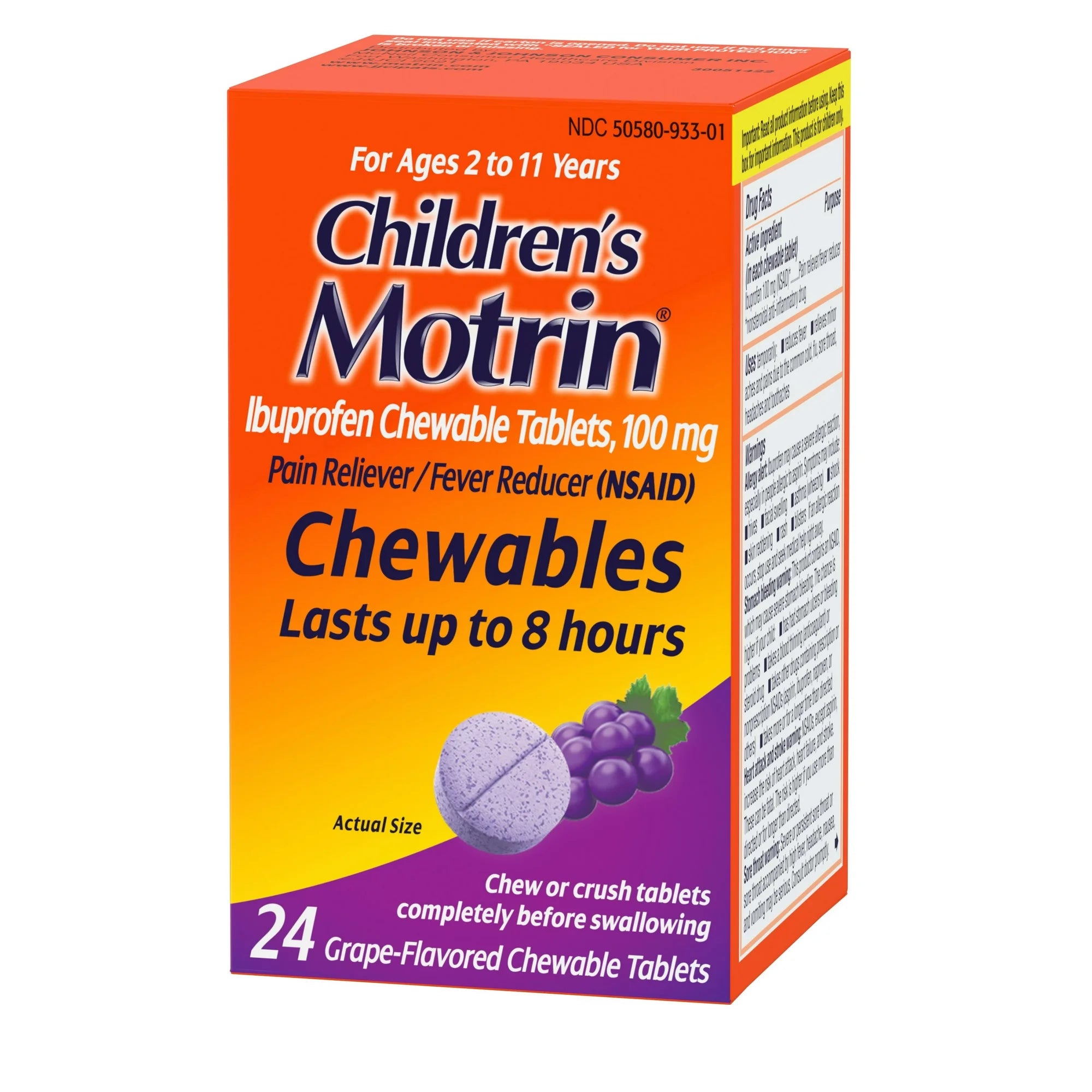 Children's Motrin Ibuprofen Chewable Tablets, Grape, 24 Ct