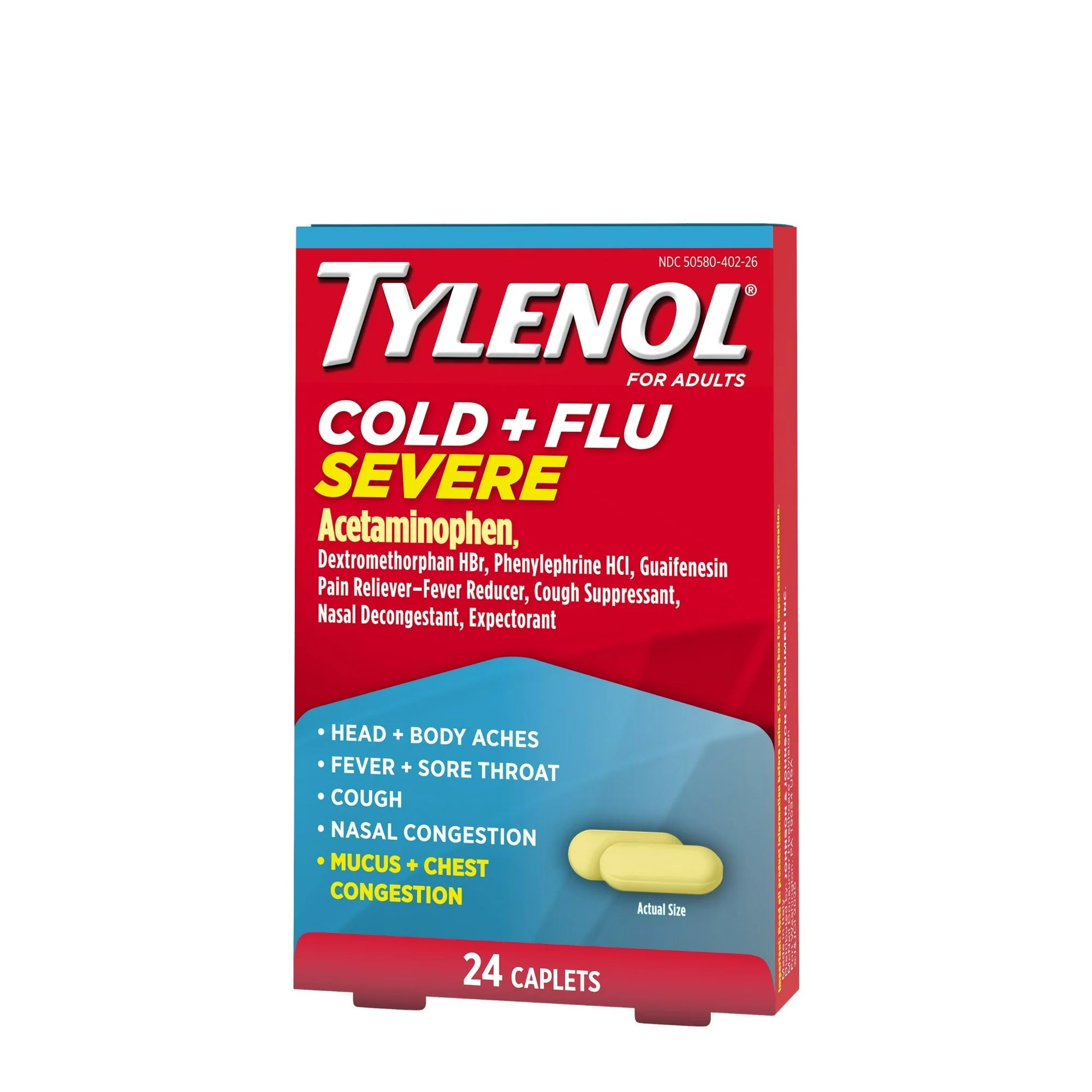 Tylenol Cold + Flu Severe Caplets for Multi-Symptom & Pain Relief, 24 Ct.