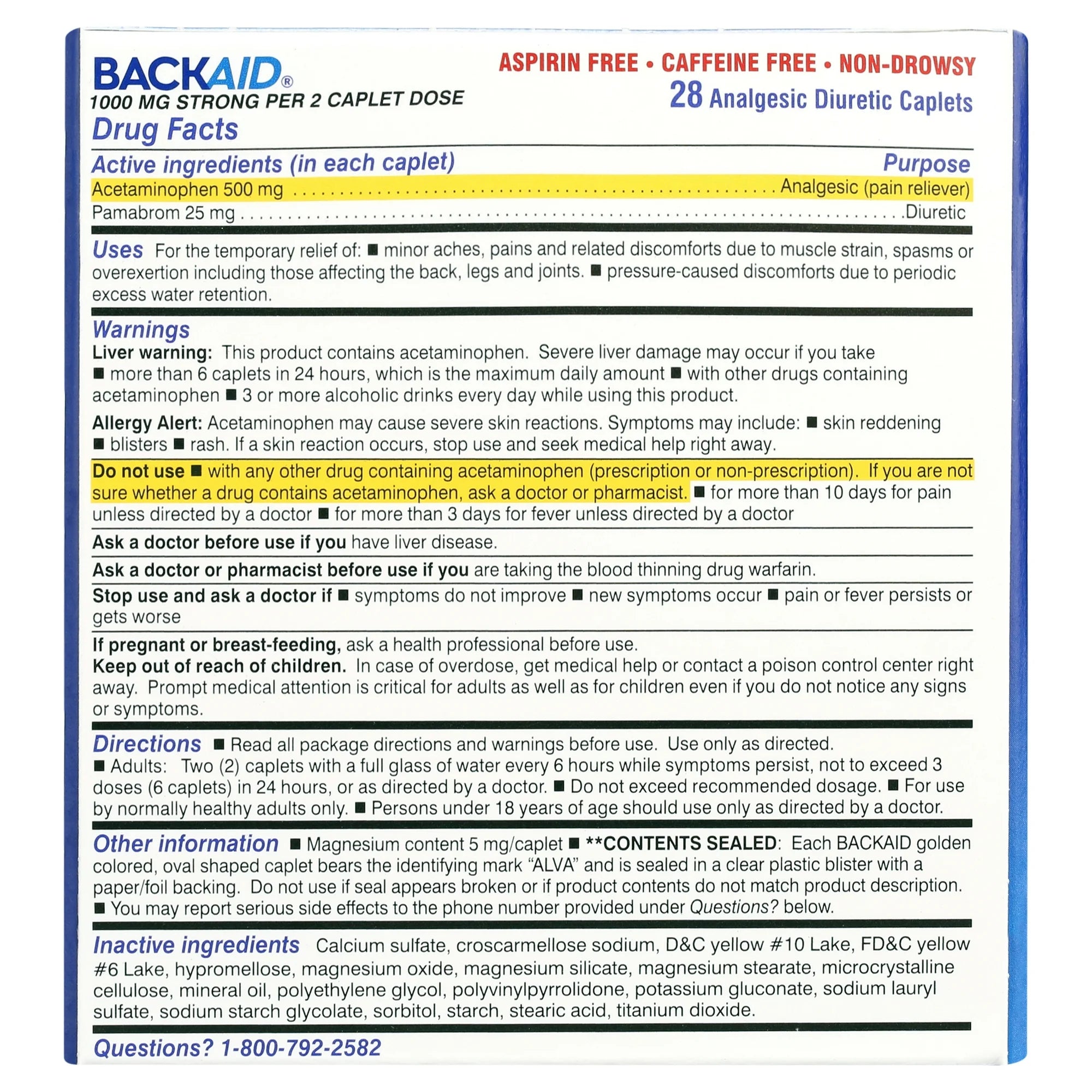 Backaid Maximum Strength Back Pain Reliever, 6-Hour Formula, Aspirin-Free Caplets, 28 Count