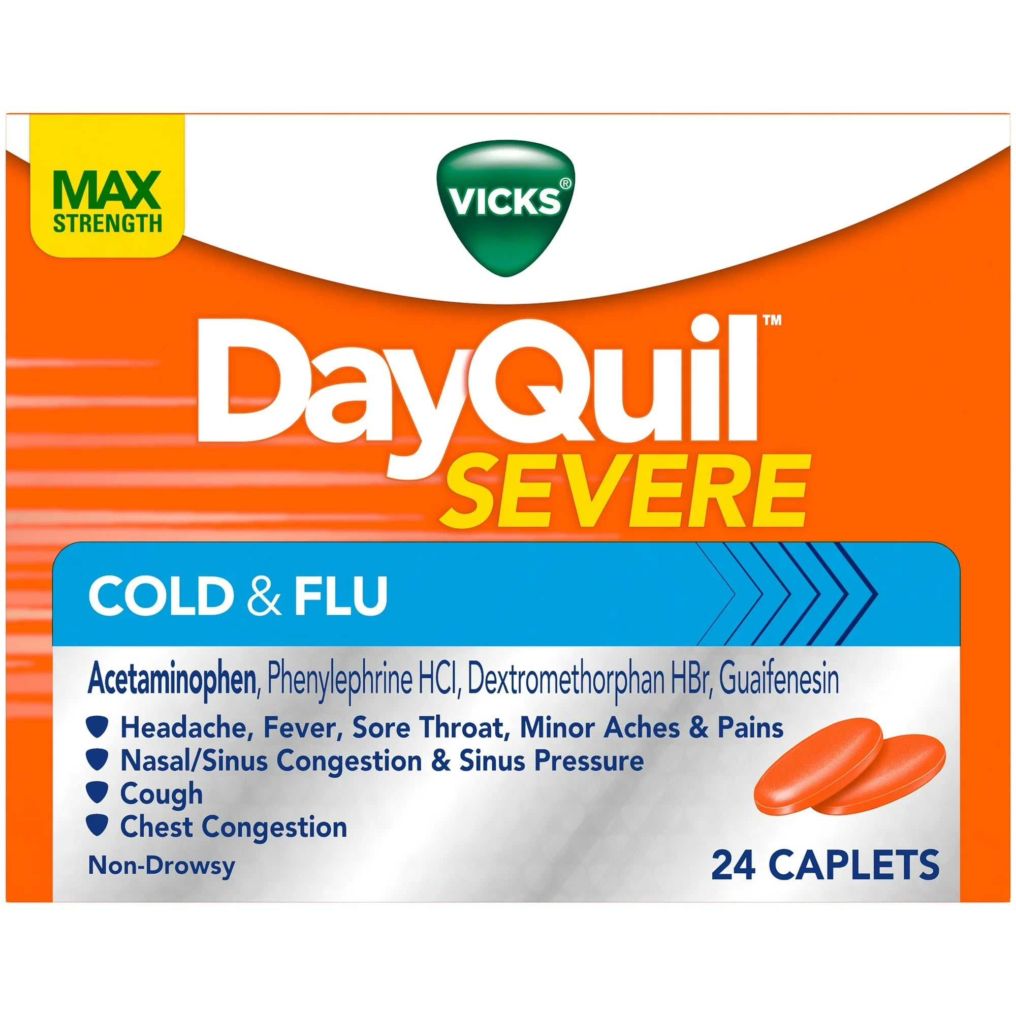 Vicks DayQuil Severe Cold and Flu Caplets, Cold and Flu Medicine for Adults, VapoCool, 24 Count