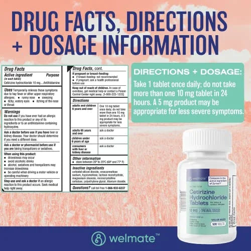 WELMATE Antihistamine Allergy Relief, Loratadine 10mg 24HR Relief