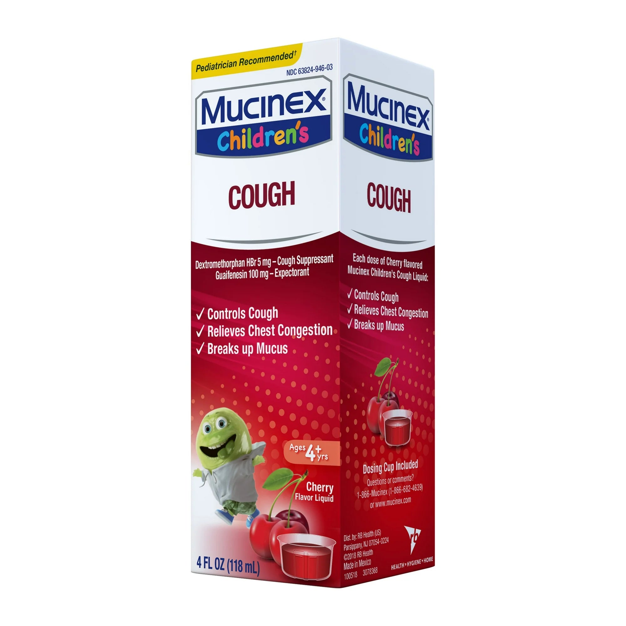Mucinex Children's Cough Medicine, Liquid Cough Suppressant & Expectorant for Kids, Cherry Flavor, 4 fl oz