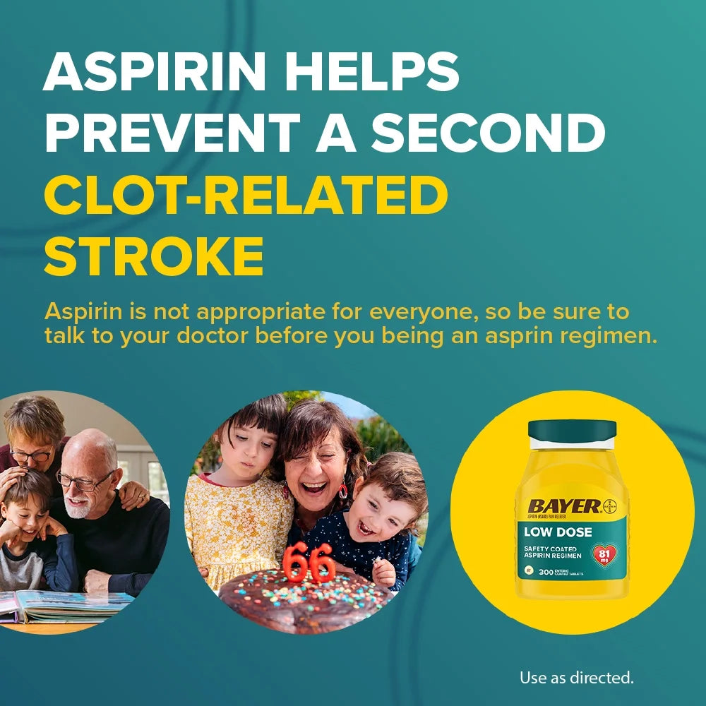 Bayer Aspirin Low Dose 81 mg, Enteric Coated Tablets, Doctor Recommended, Secondary Prevention of Cardiovascular Disease, 200 Safety Coated Tablets