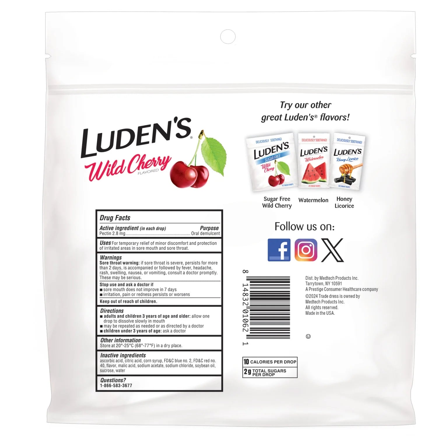 Luden's Sore Throat Drops, For Minor Sore Throat Relief, Wild Cherry, 90 Count