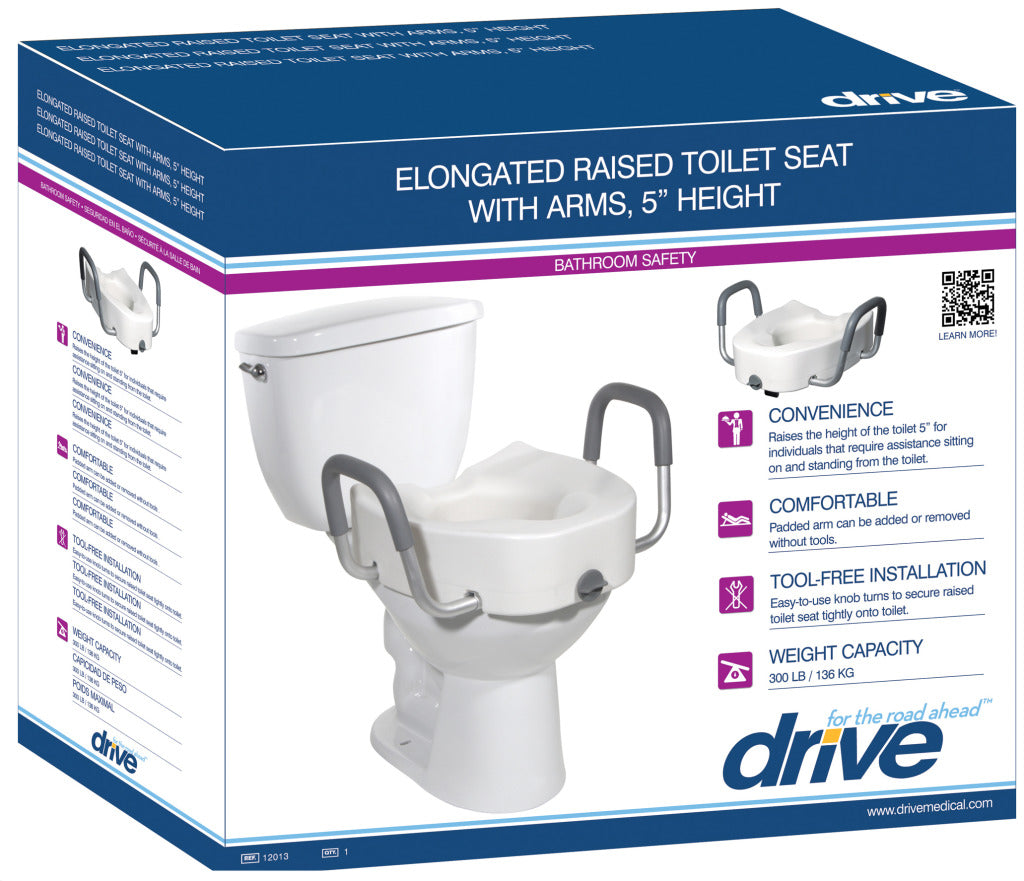 Drive Medical Premium Plastic, Raised, Elongated Toilet Seat with Lock