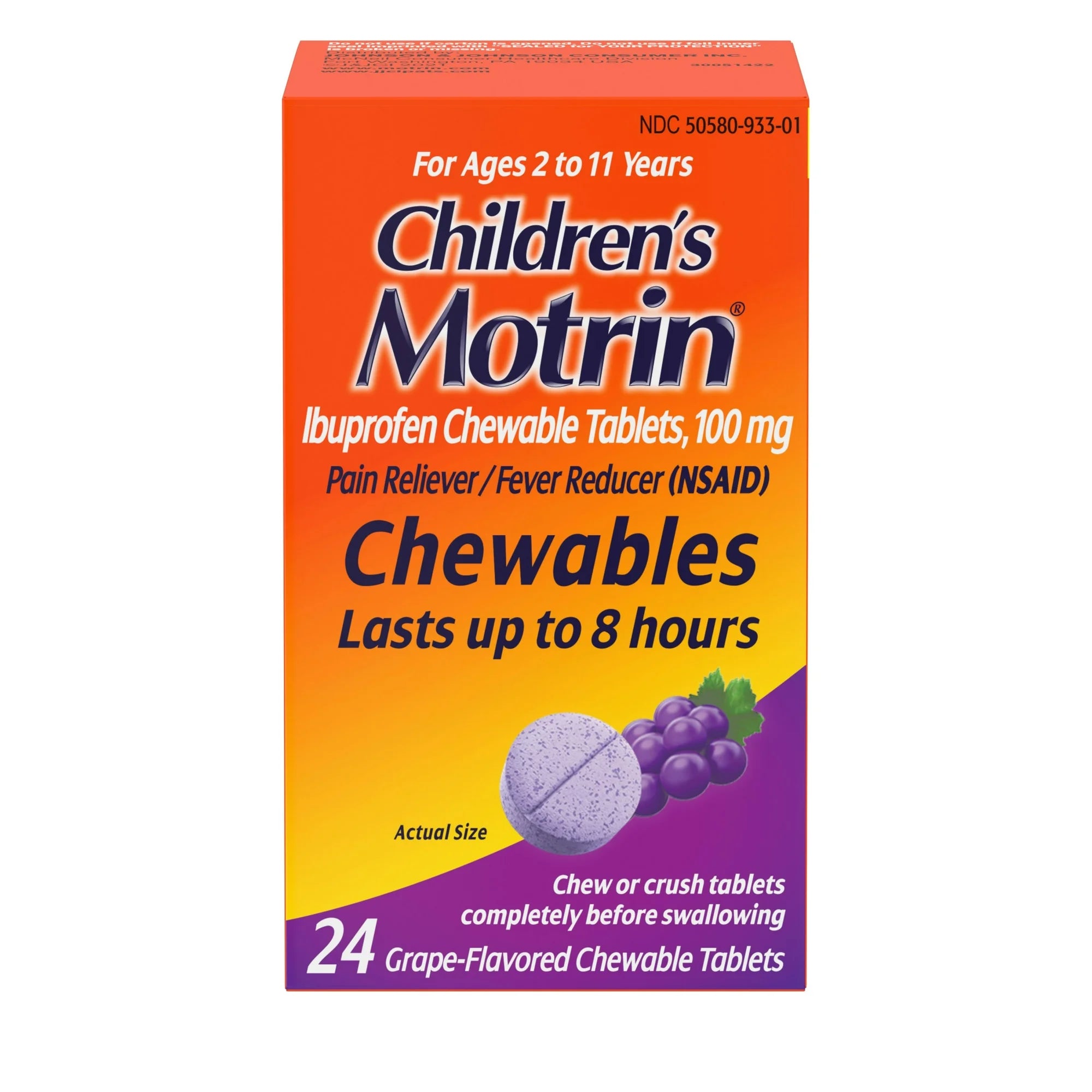 Children's Motrin Ibuprofen Chewable Tablets, Grape, 24 Ct