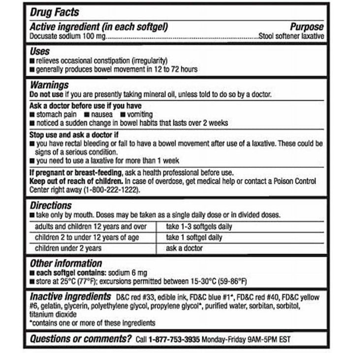 Leader 100 mg Stool Softener Laxative, 250 Softgels