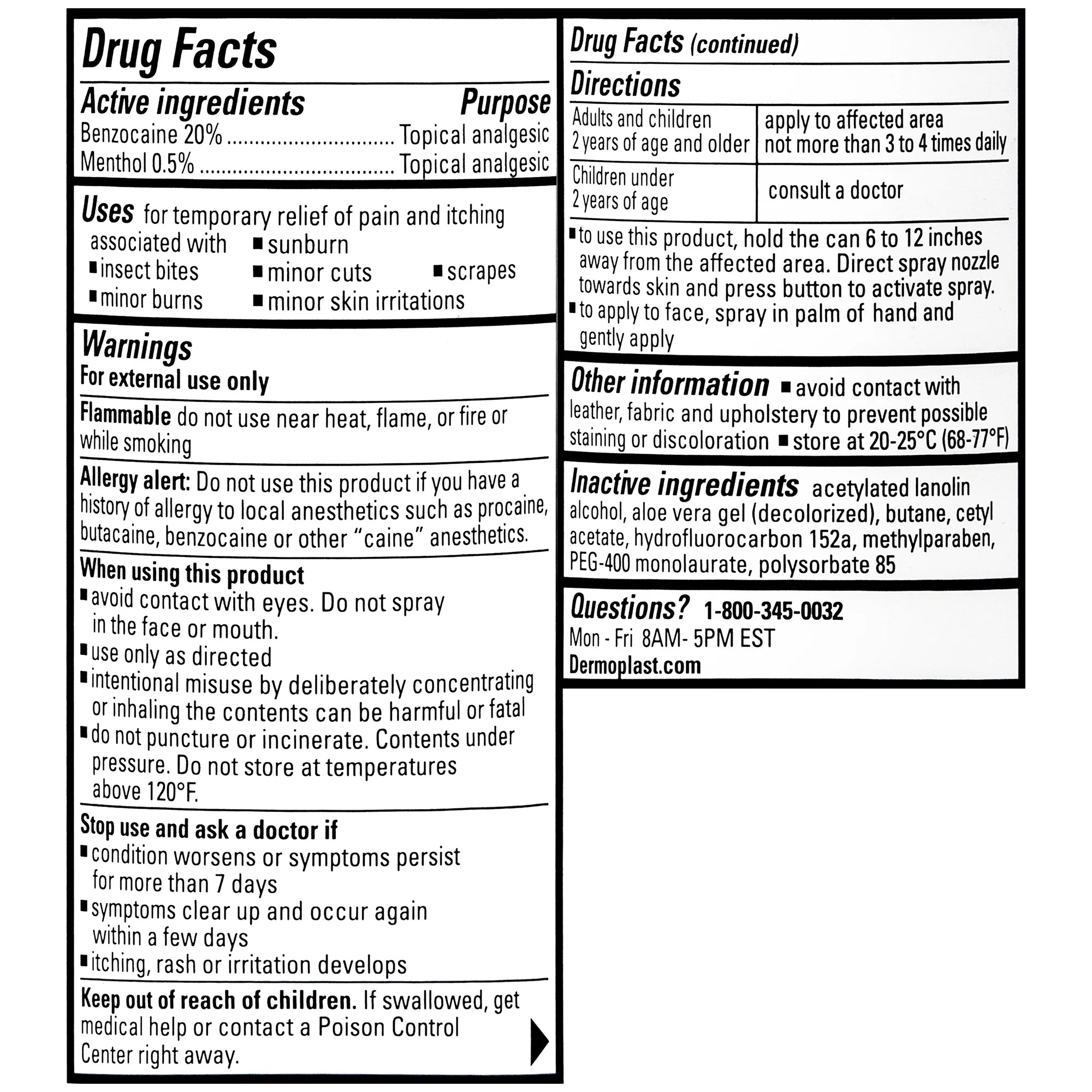 Dermoplast Pain Relief Spray for Minor Cuts, Burns and Bug Bites, 2.75 oz