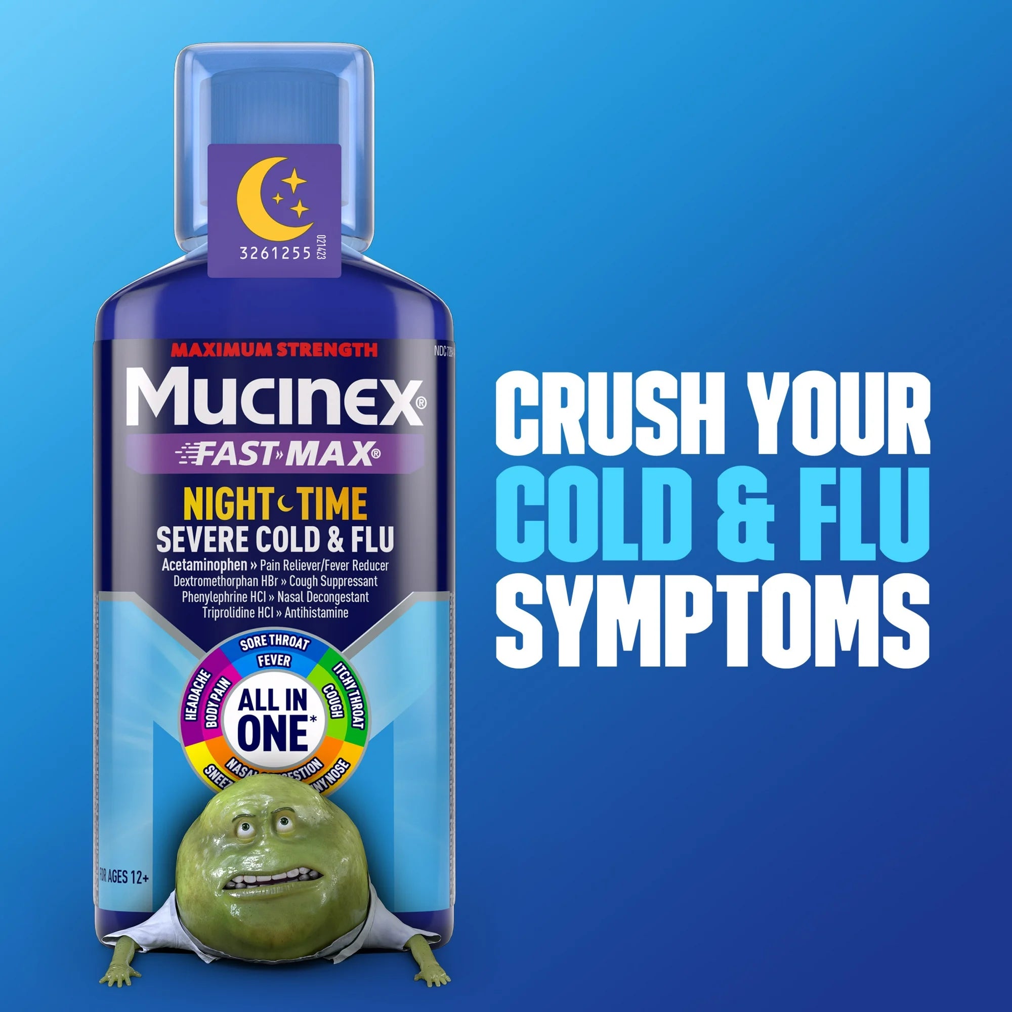 Mucinex Nightshift Severe Cold and Flu Liquid Medicine, OTC Nighttime Cough Relief, Expectorant, 6 fl oz
