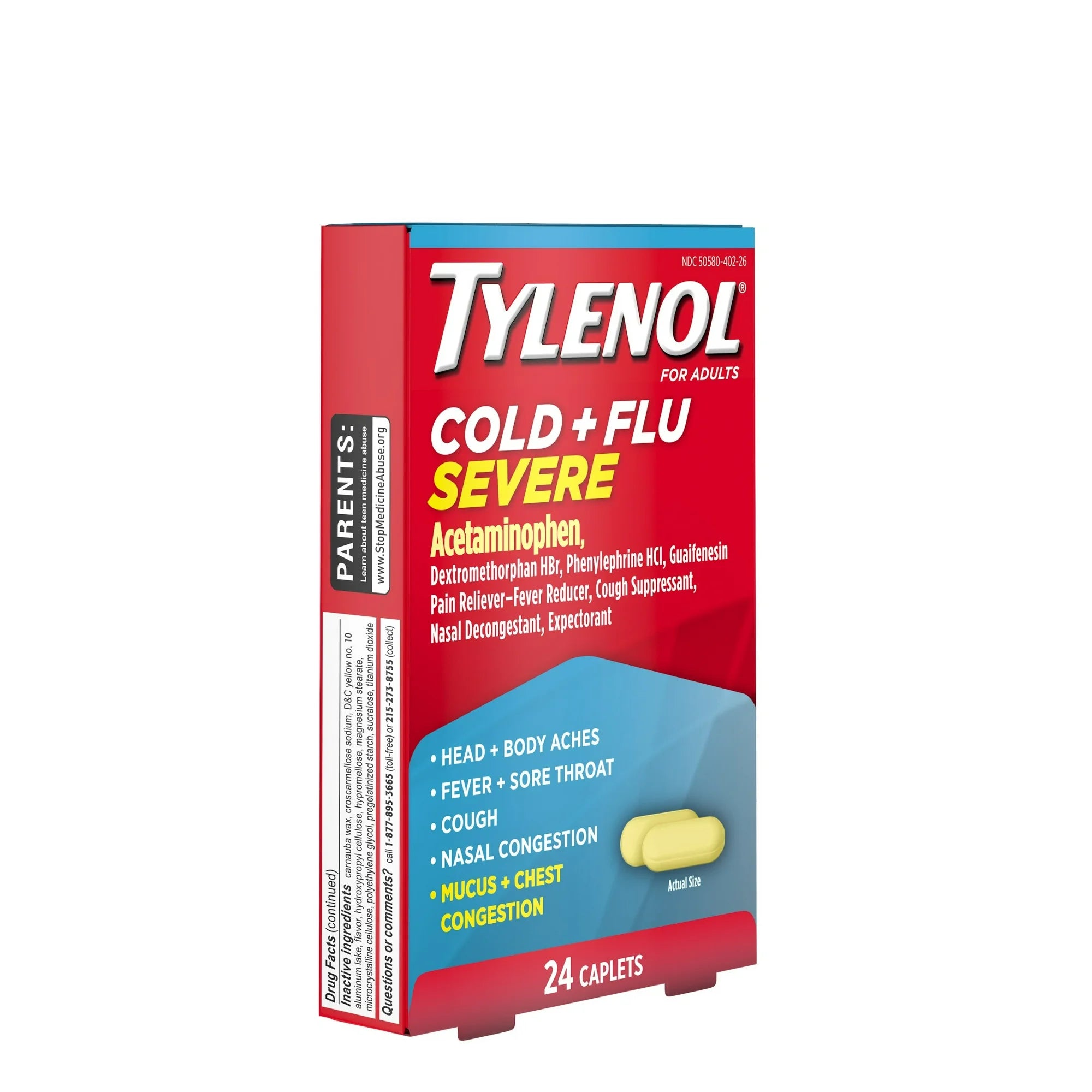 Tylenol Cold + Flu Severe Caplets for Multi-Symptom & Pain Relief, 24 Ct.