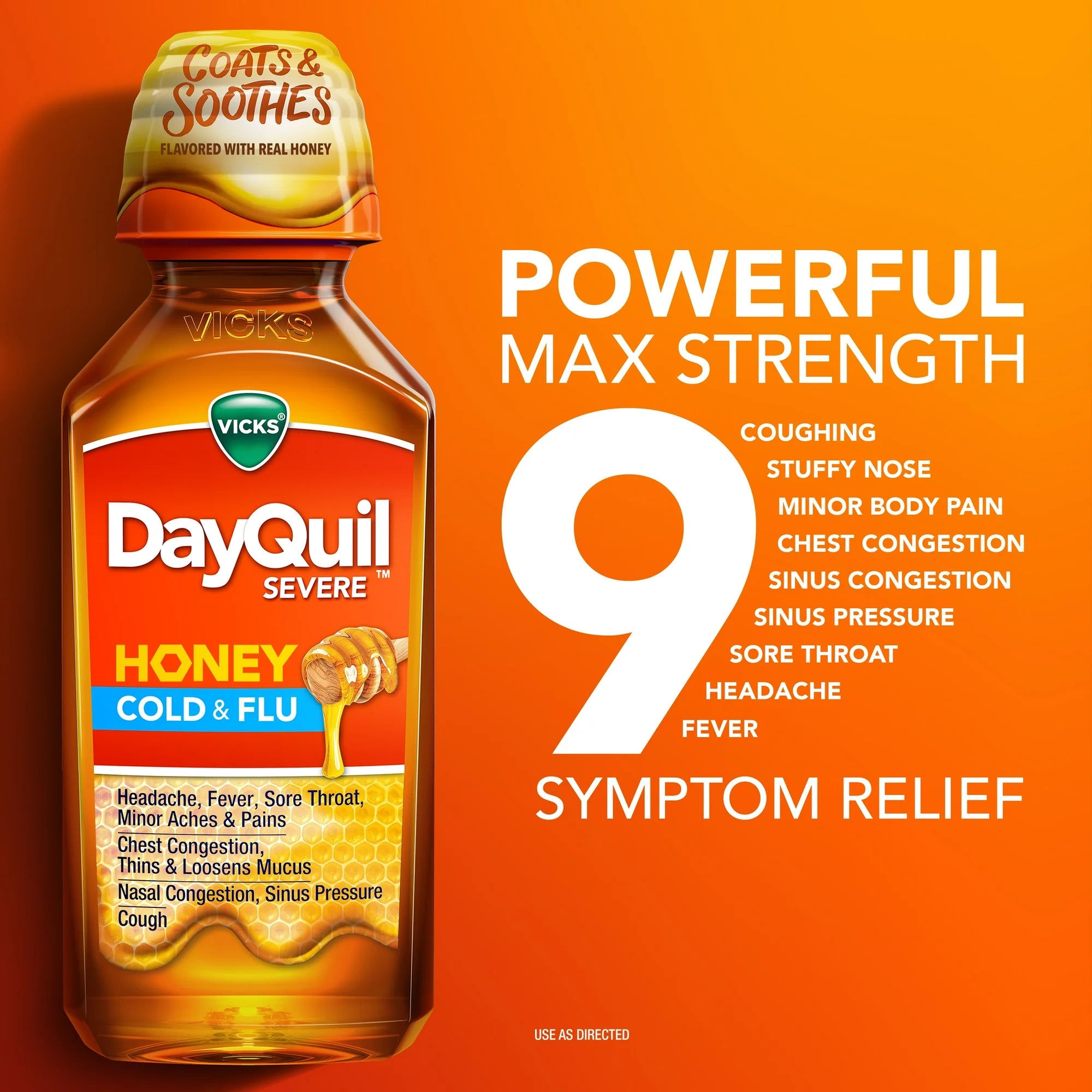 Vicks DayQuil Severe Cold and Flu Liquid, Cold and Flu Medicine for Adults, Honey, 12 fl oz