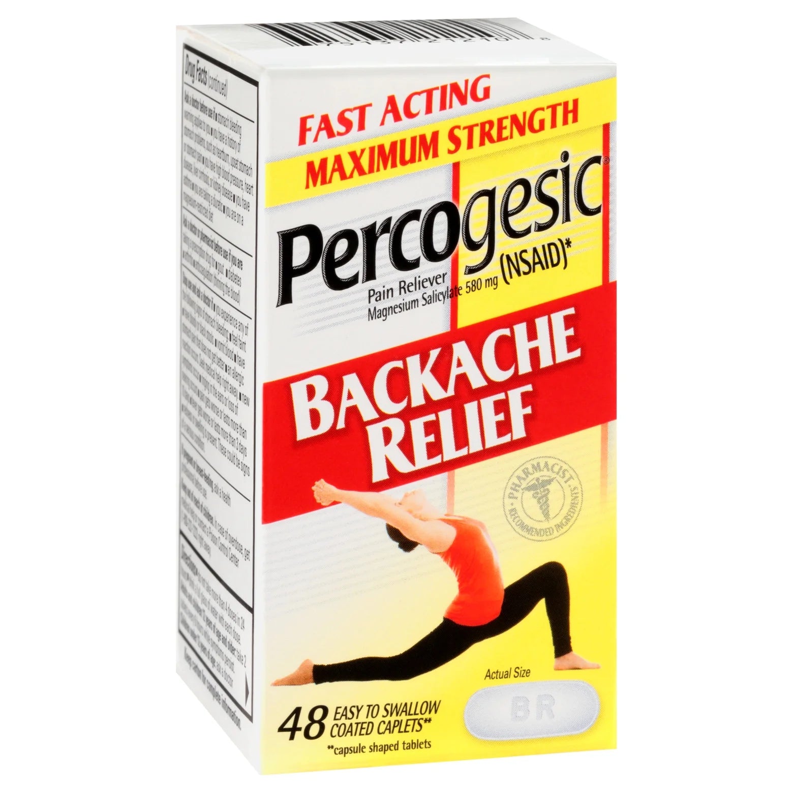 Percogesic Maximum Strength Backache Relief, Fast Acting Pain Reliever, 48 Coated Tablets