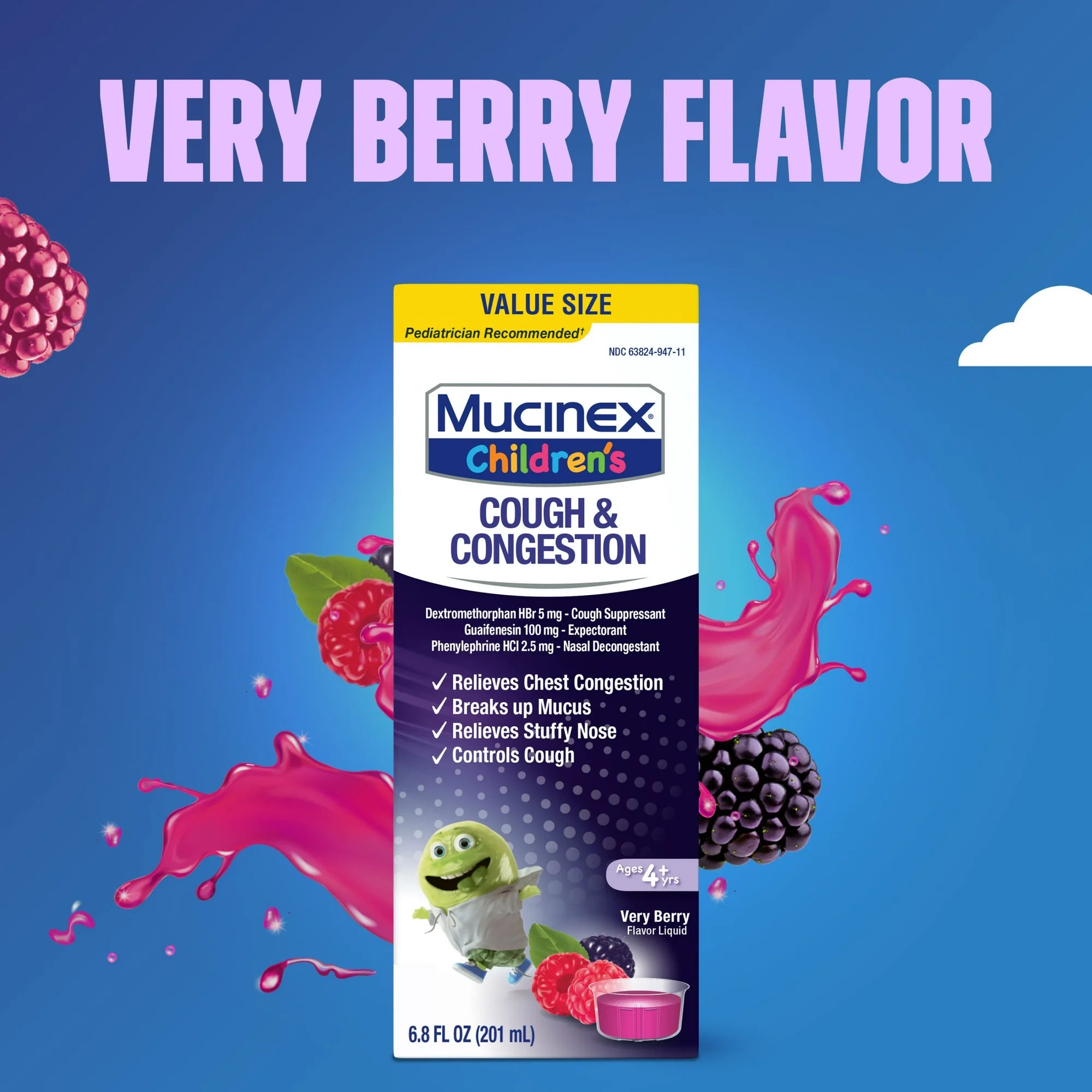 Mucinex Children's Cough & Congestion Medicine, Expectorant for Kids, Very Berry Flavor, 6.8 fl oz