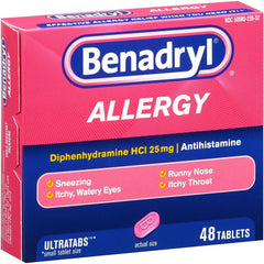 Benadryl Allergy Ultratabs Diphenhydramine HCl 25 mg Antihistamine Tablets