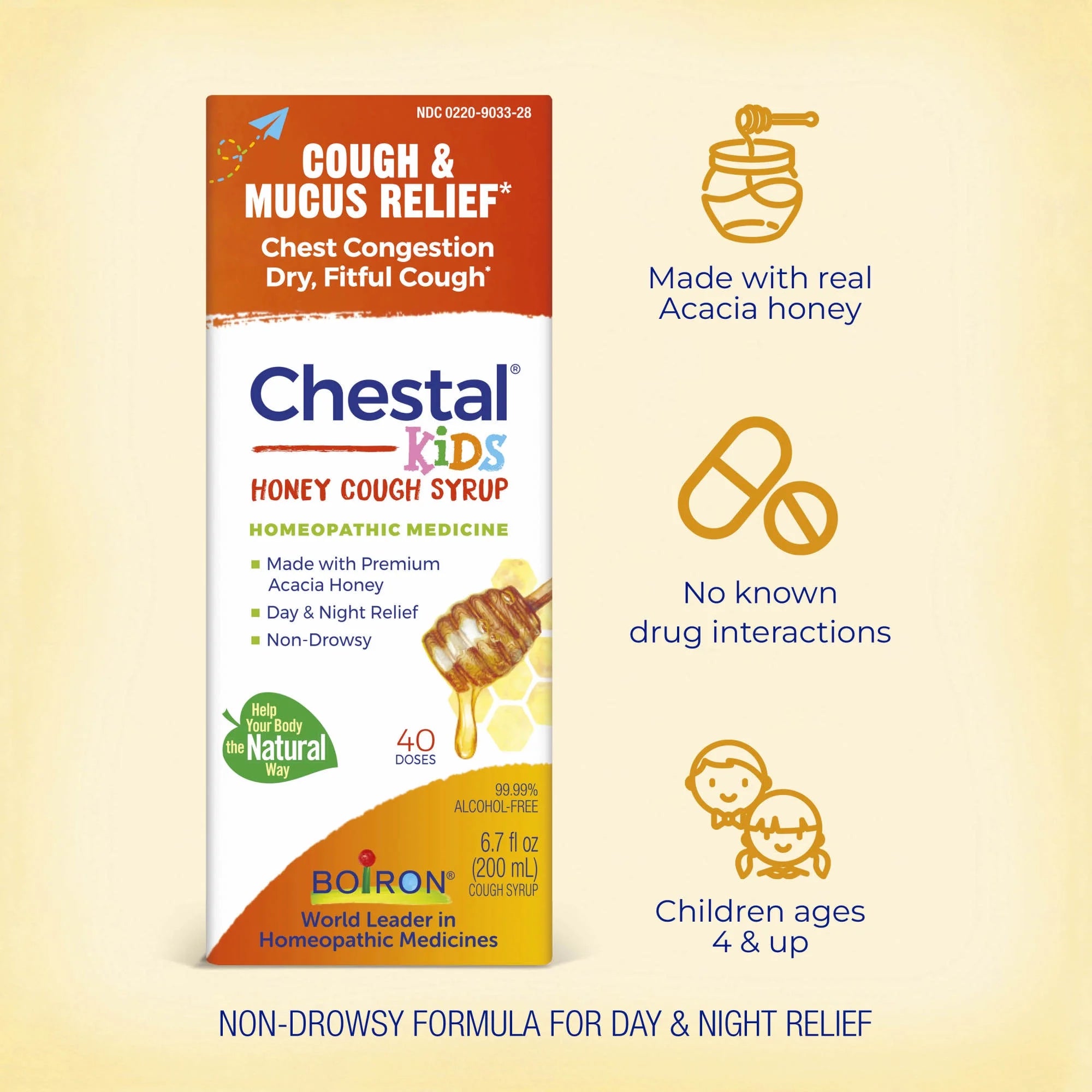 Boiron Chestal Kids Honey Cough Syrup, Homeopathic Medicine for Chest Congestion, 6.7 fl oz
