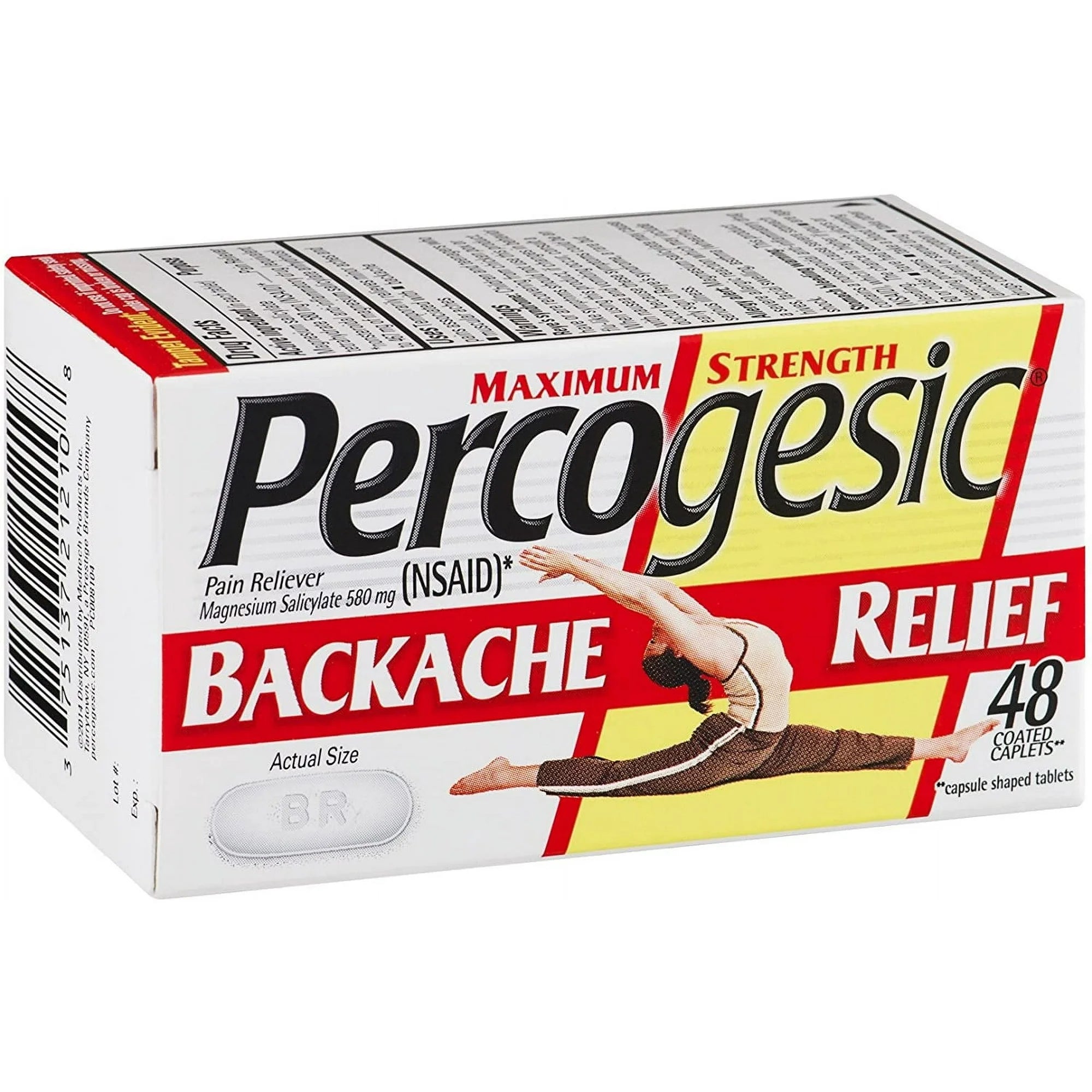 Percogesic Maximum Strength Backache Relief, Fast Acting Pain Reliever, 48 Coated Tablets